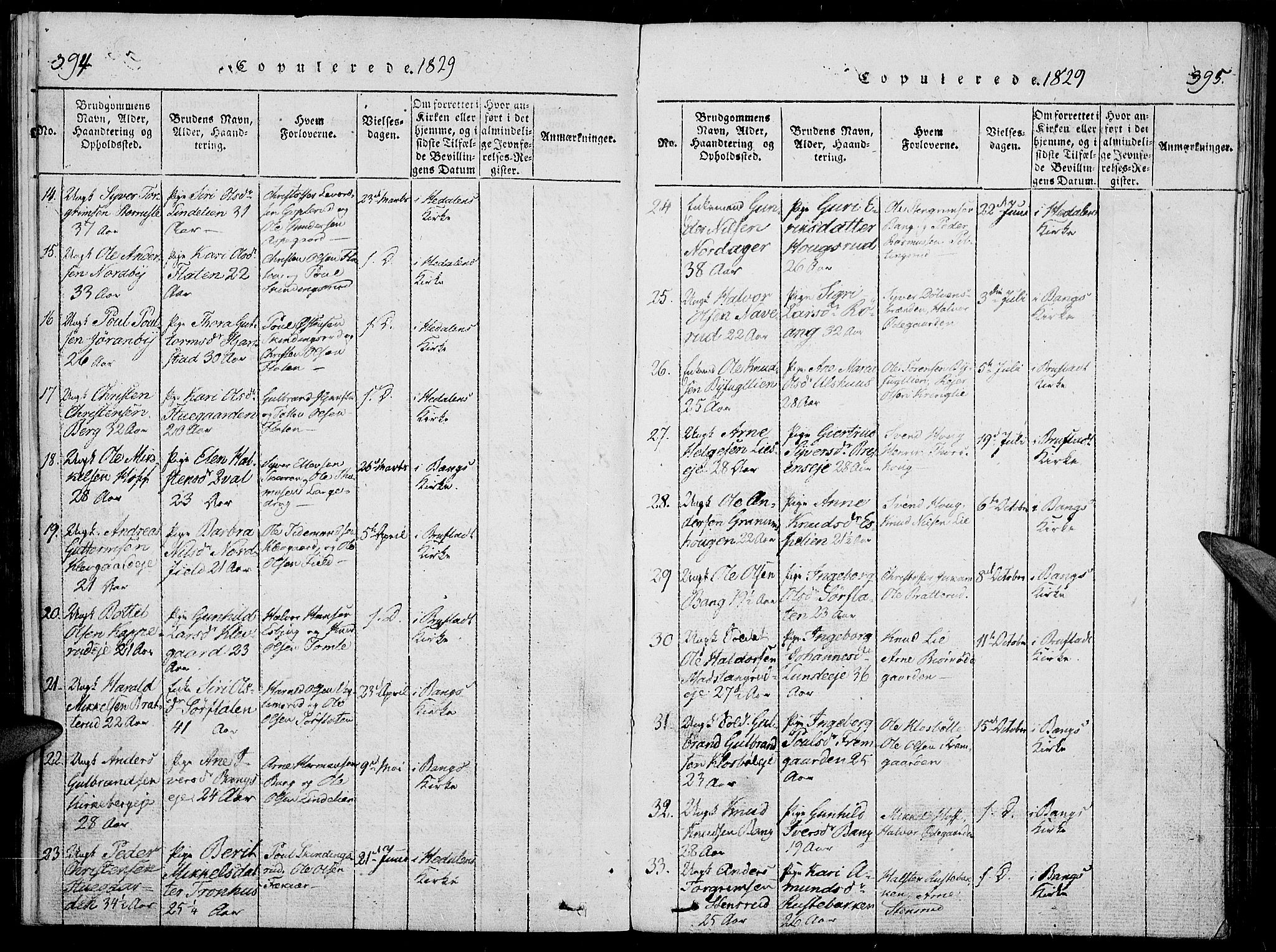 Sør-Aurdal prestekontor, SAH/PREST-128/H/Ha/Haa/L0003: Parish register (official) no. 3, 1825-1840, p. 394-395