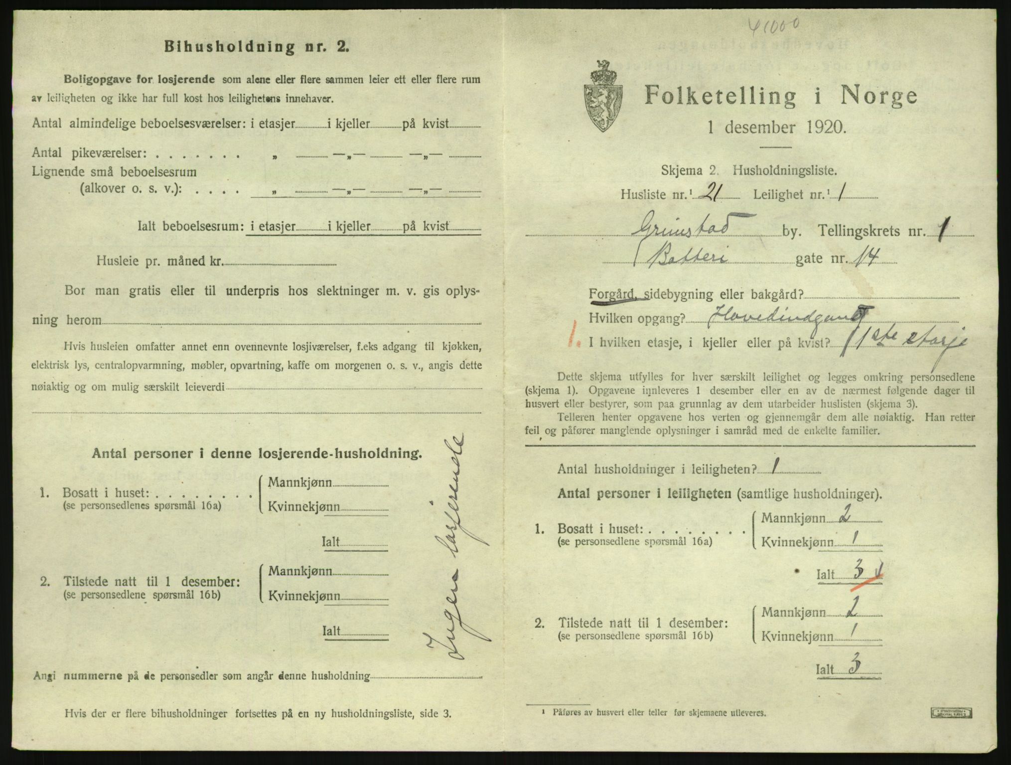 SAK, 1920 census for Grimstad, 1920, p. 1037