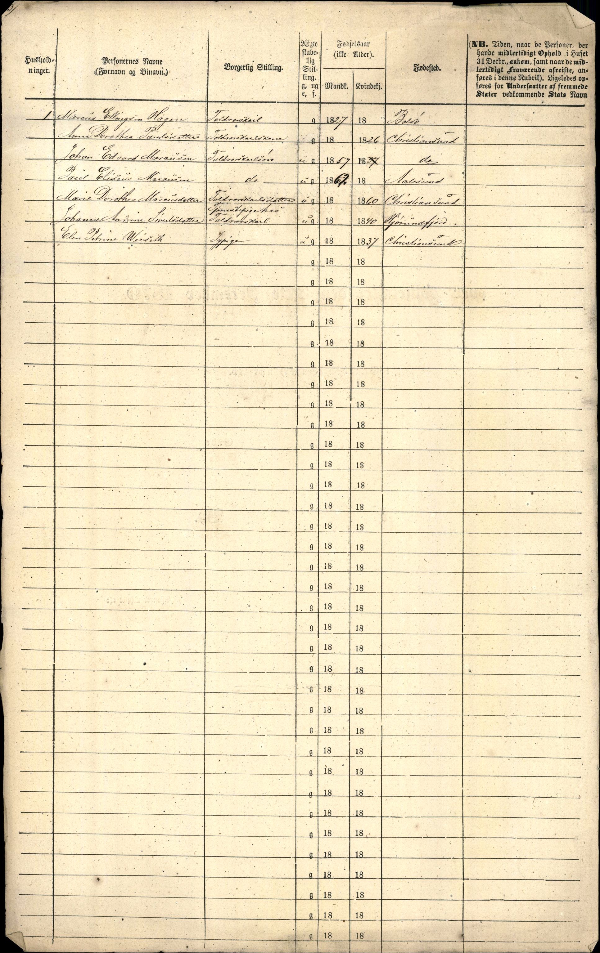 RA, 1870 census for 1501 Ålesund, 1870, p. 7