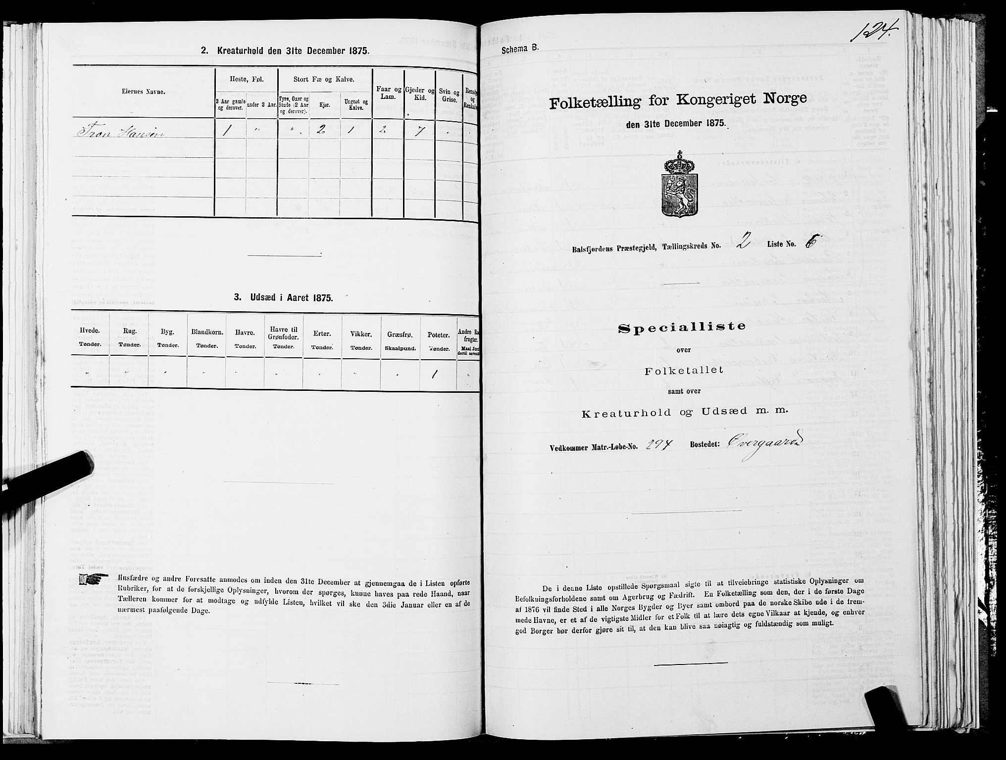 SATØ, 1875 census for 1933P Balsfjord, 1875, p. 1124