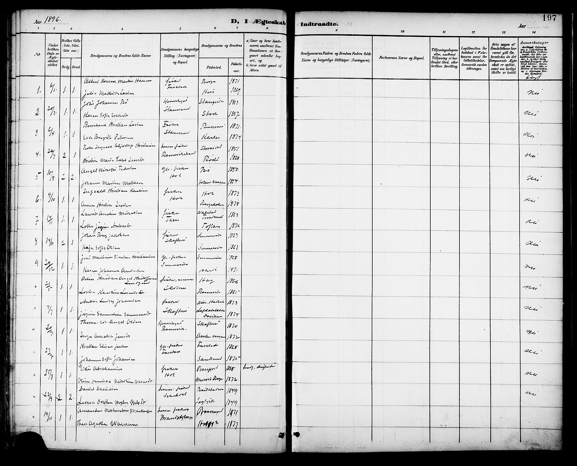 Ministerialprotokoller, klokkerbøker og fødselsregistre - Nordland, SAT/A-1459/882/L1179: Parish register (official) no. 882A01, 1886-1898, p. 197