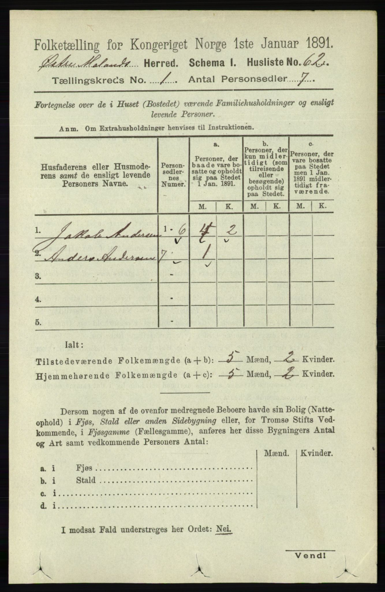 RA, 1891 census for 0918 Austre Moland, 1891, p. 82