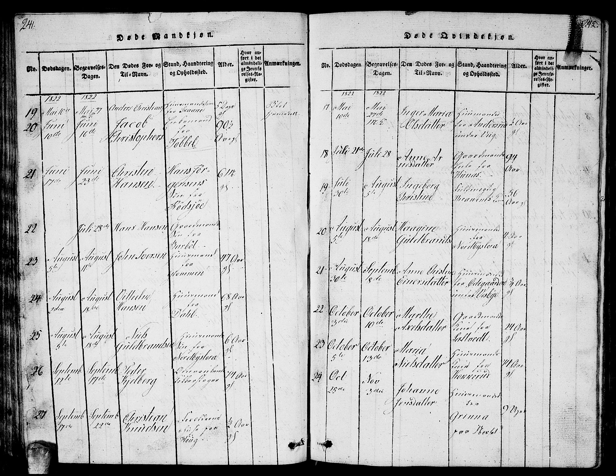 Enebakk prestekontor Kirkebøker, AV/SAO-A-10171c/G/Ga/L0001: Parish register (copy) no. I 1, 1815-1833, p. 241-242