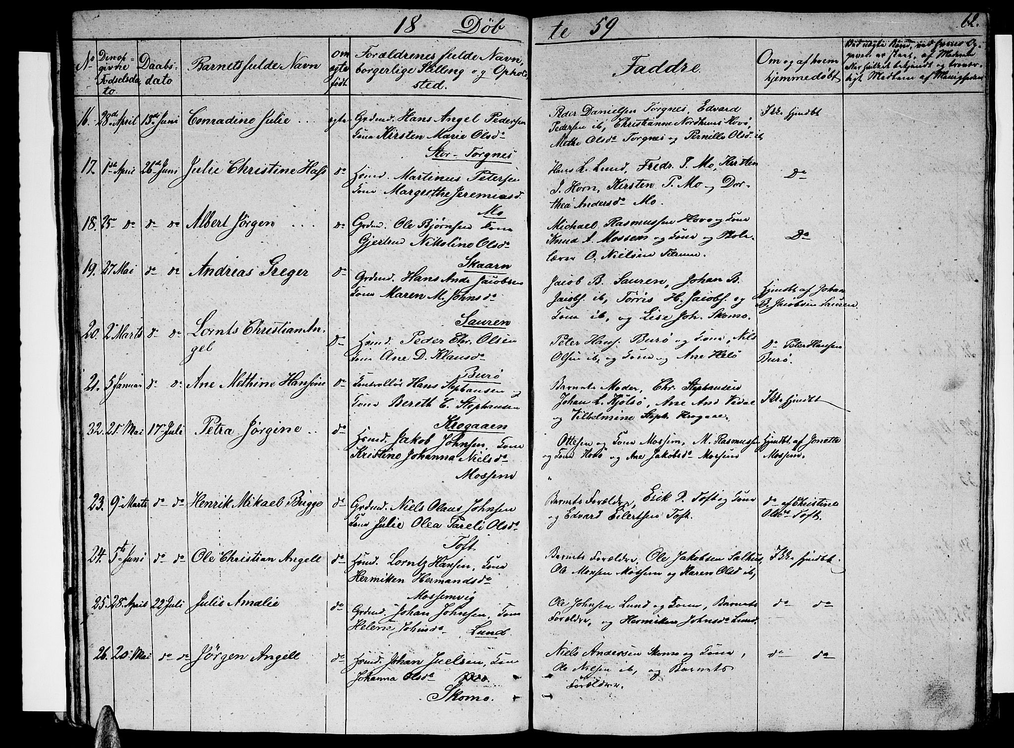 Ministerialprotokoller, klokkerbøker og fødselsregistre - Nordland, AV/SAT-A-1459/813/L0211: Parish register (copy) no. 813C03, 1842-1863, p. 62