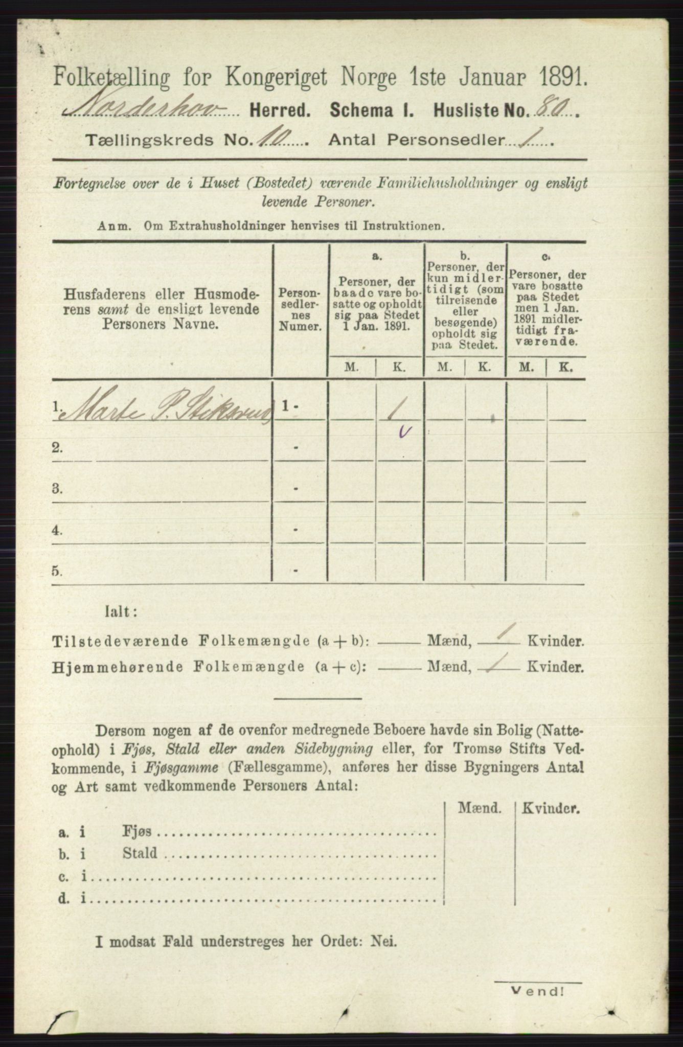 RA, 1891 census for 0613 Norderhov, 1891, p. 7504