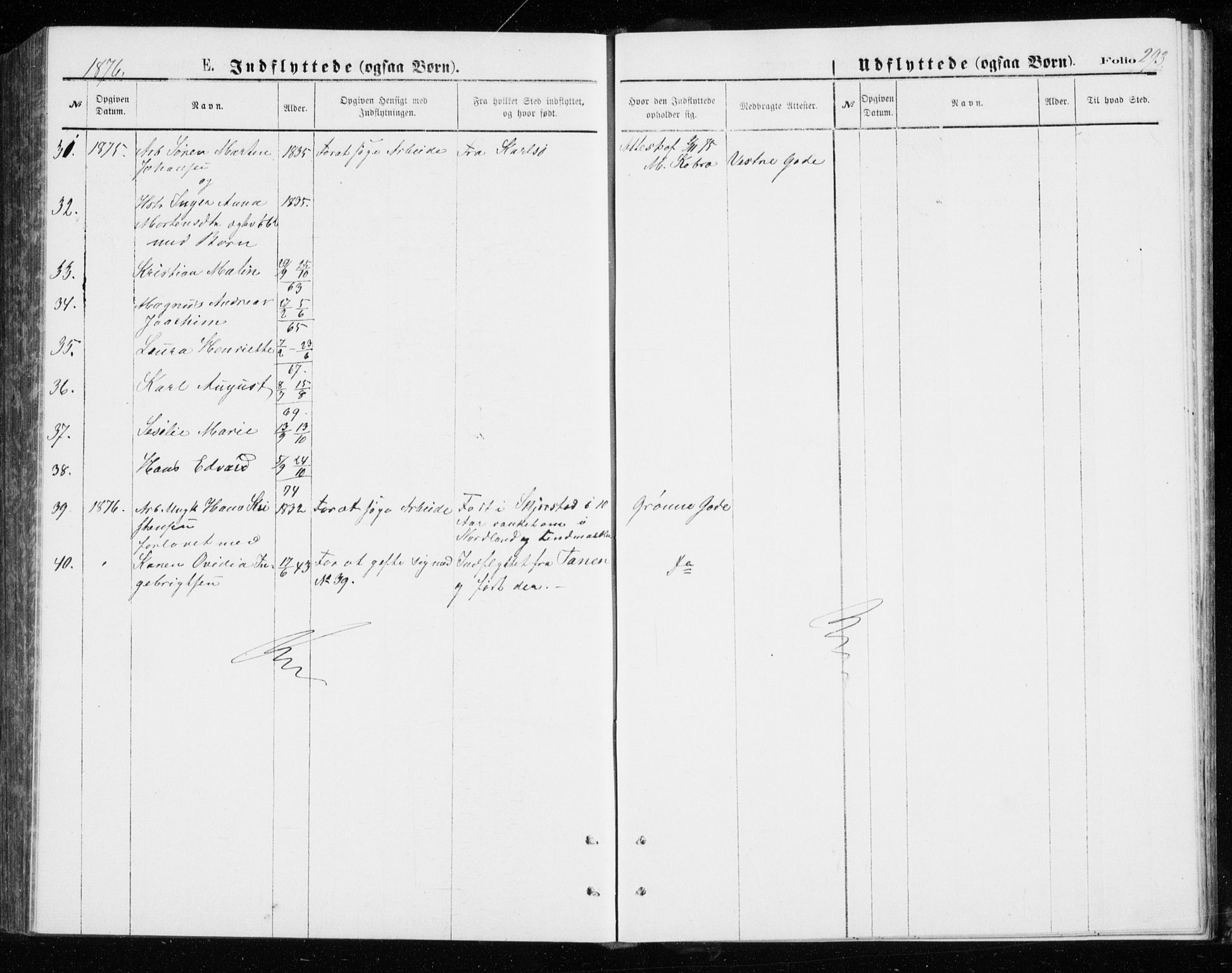 Tromsø sokneprestkontor/stiftsprosti/domprosti, SATØ/S-1343/G/Gb/L0008klokker: Parish register (copy) no. 8, 1875-1879, p. 293