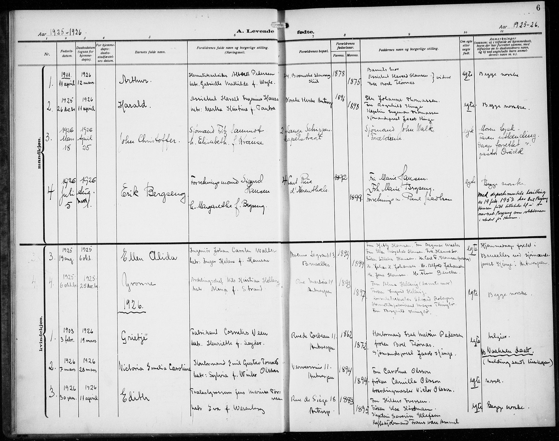 Den norske sjømannsmisjon i utlandet/Antwerpen, AV/SAB-SAB/PA-0105/H/Ha/L0003: Parish register (official) no. A 3, 1914-1930, p. 6