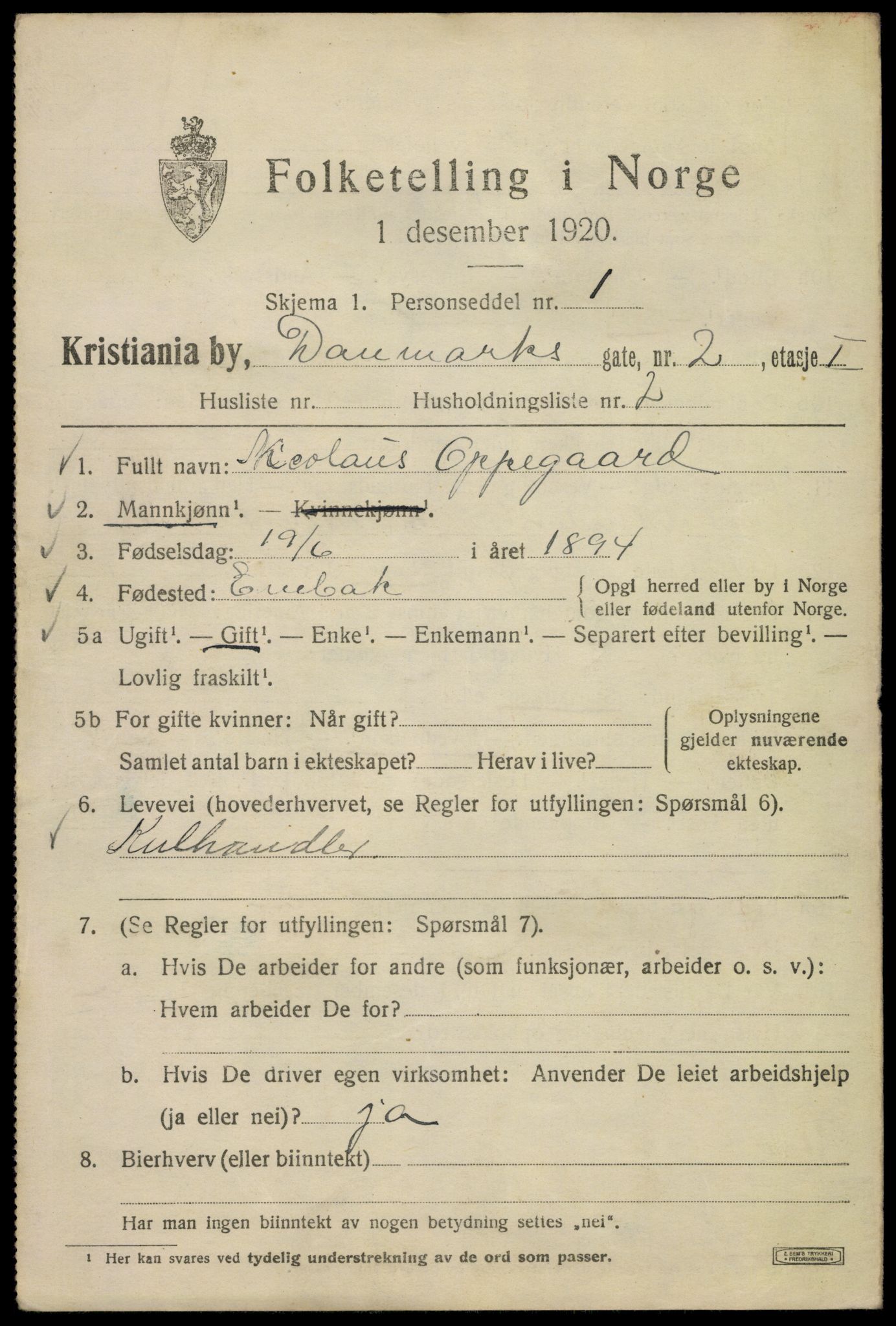 SAO, 1920 census for Kristiania, 1920, p. 194457