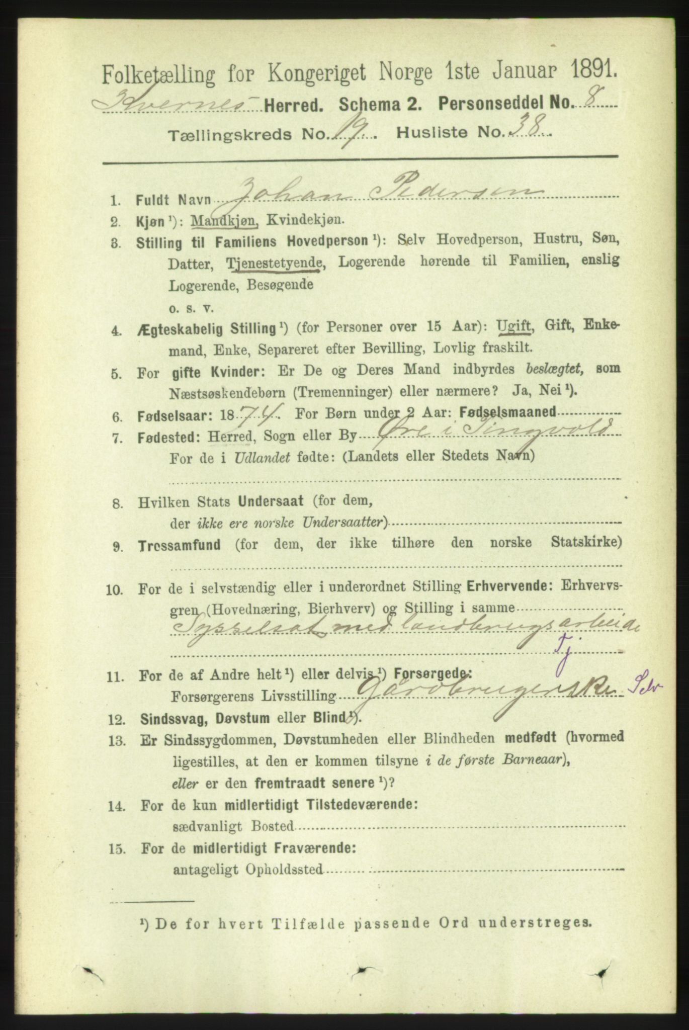 RA, 1891 census for 1553 Kvernes, 1891, p. 8713