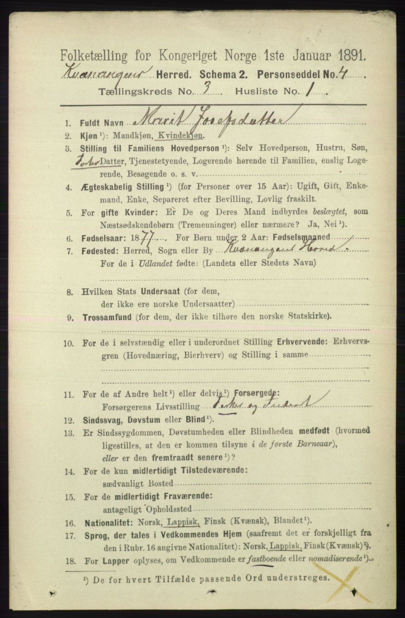 RA, 1891 census for 1943 Kvænangen, 1891, p. 1068