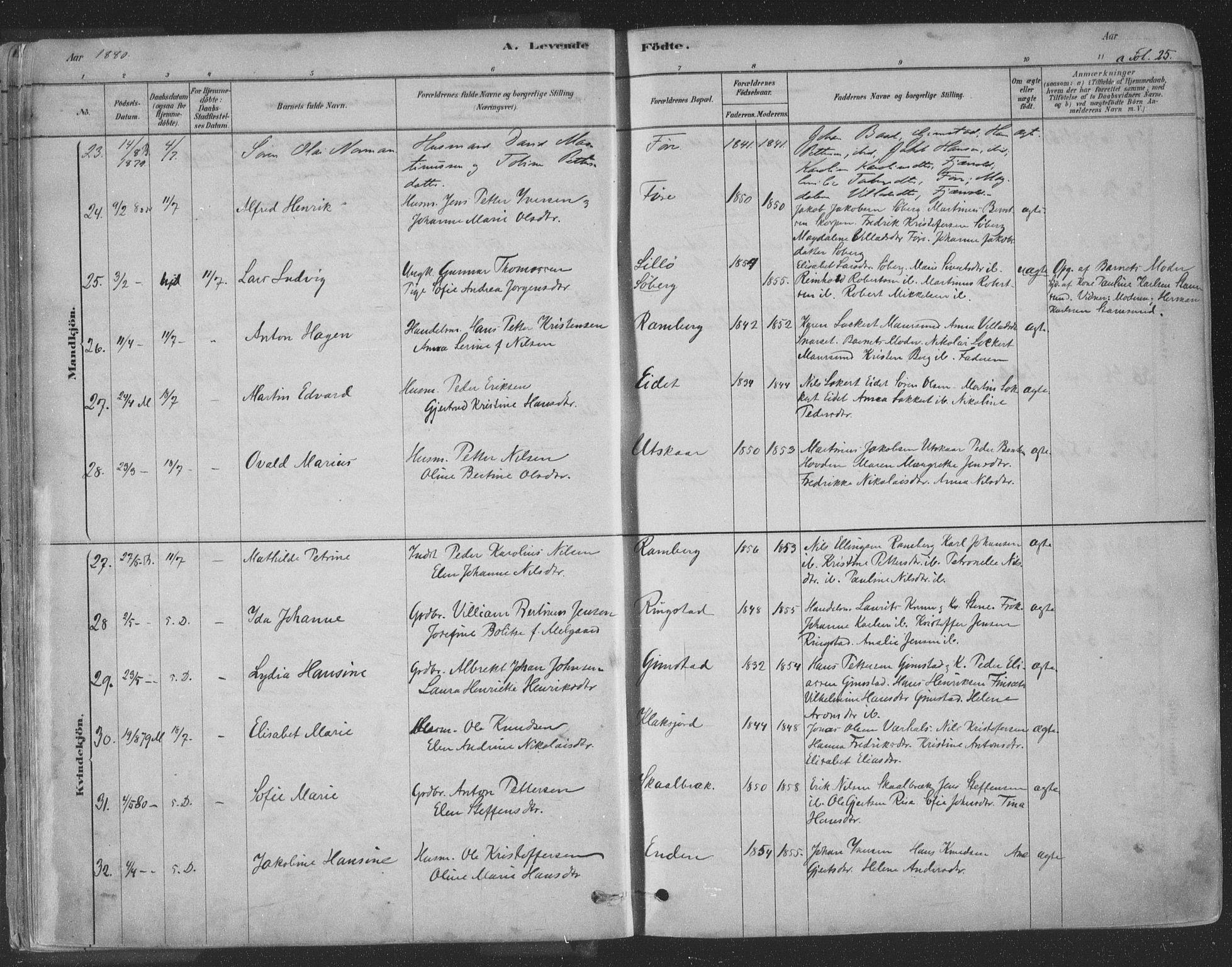 Ministerialprotokoller, klokkerbøker og fødselsregistre - Nordland, SAT/A-1459/891/L1302: Parish register (official) no. 891A07, 1878-1895, p. 25
