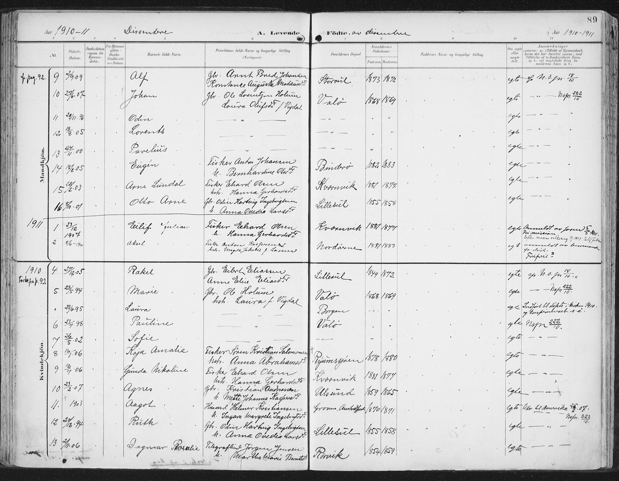 Ministerialprotokoller, klokkerbøker og fødselsregistre - Nord-Trøndelag, SAT/A-1458/786/L0688: Parish register (official) no. 786A04, 1899-1912, p. 89