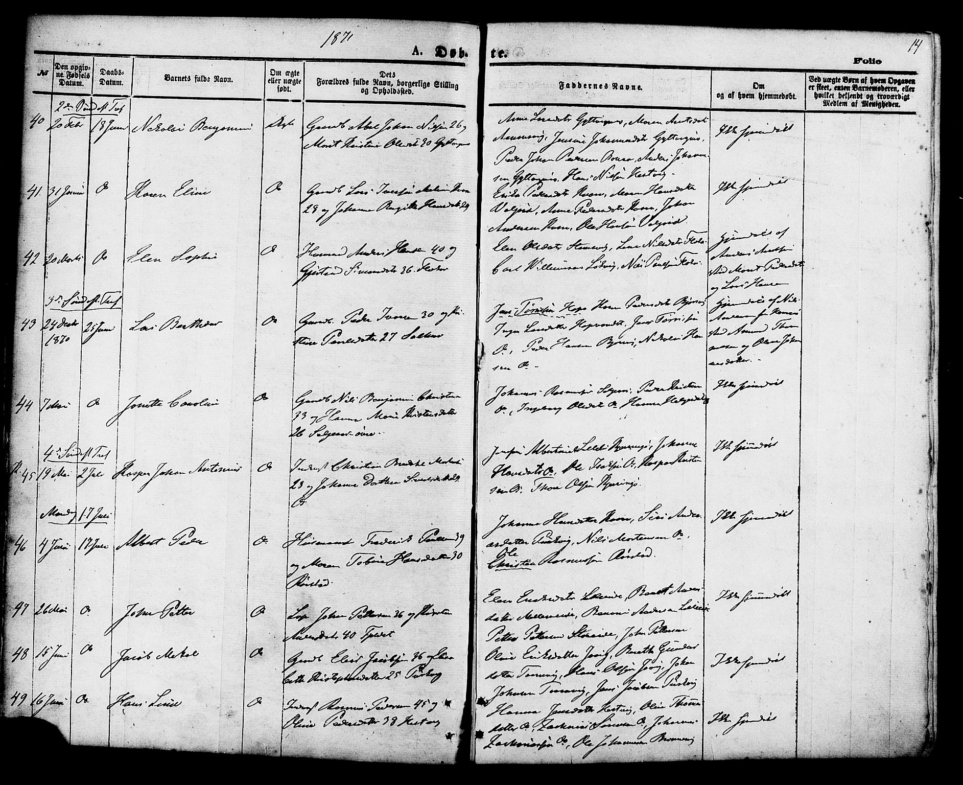 Ministerialprotokoller, klokkerbøker og fødselsregistre - Nordland, AV/SAT-A-1459/853/L0771: Parish register (official) no. 853A10, 1870-1881, p. 14