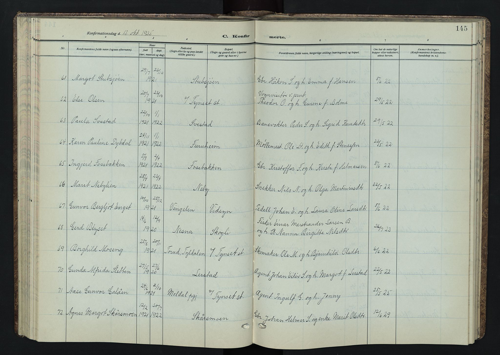 Tynset prestekontor, AV/SAH-PREST-058/H/Ha/Hab/L0012: Parish register (copy) no. 12, 1930-1944, p. 145