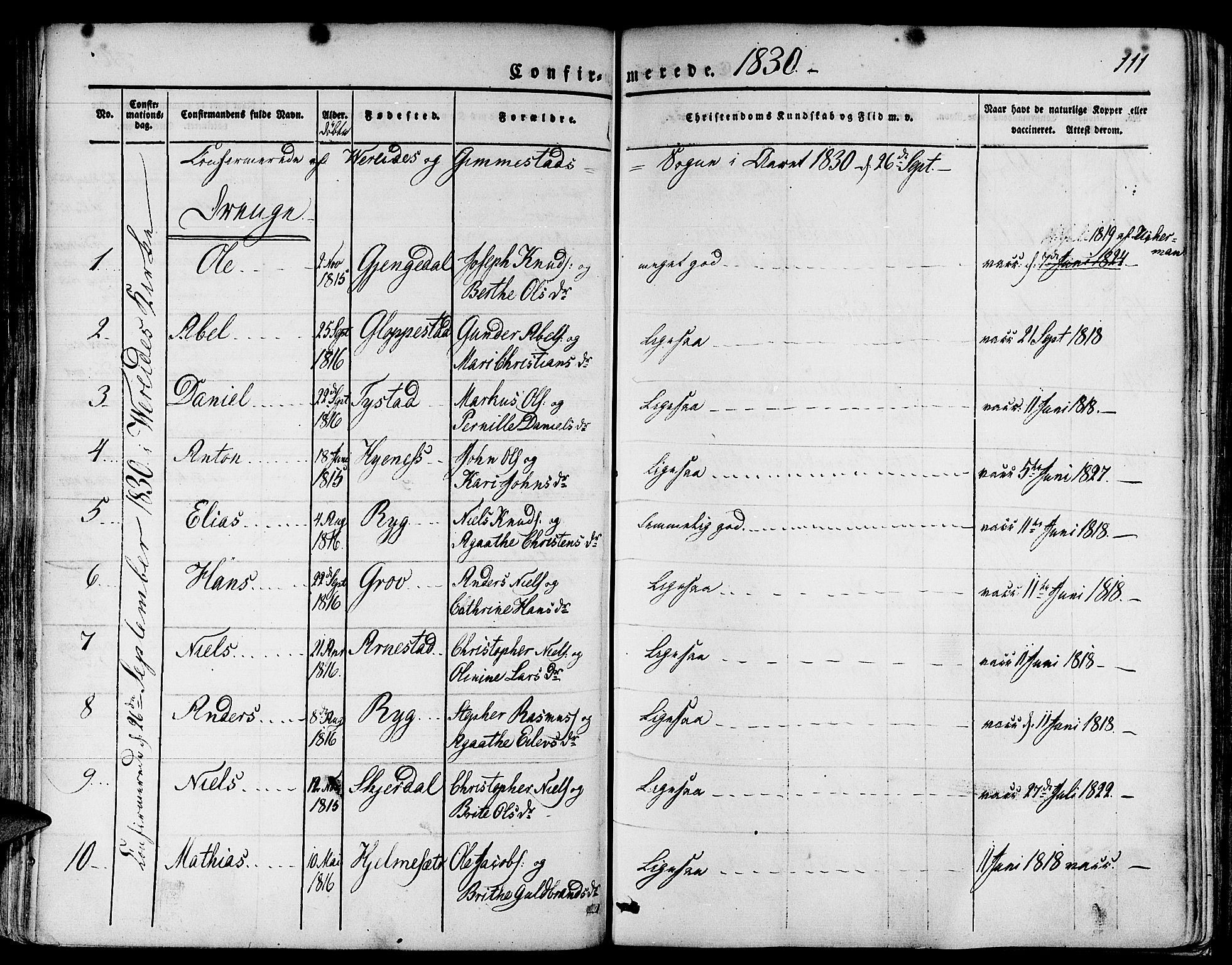 Gloppen sokneprestembete, SAB/A-80101/H/Haa/Haaa/L0007: Parish register (official) no. A 7, 1827-1837, p. 111