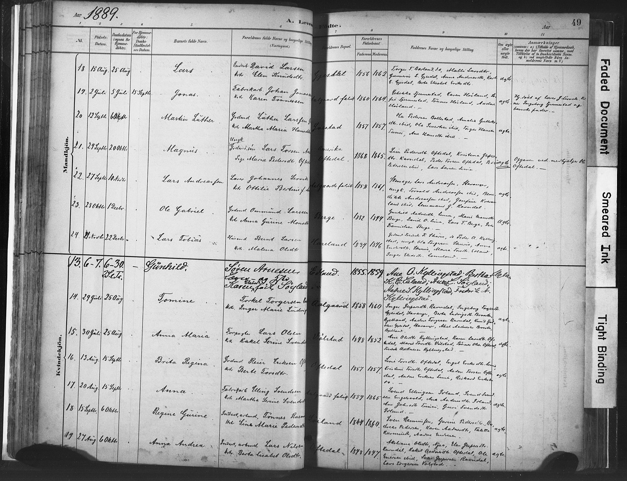 Lye sokneprestkontor, AV/SAST-A-101794/001/30BA/L0010: Parish register (official) no. A 10, 1881-1896, p. 49