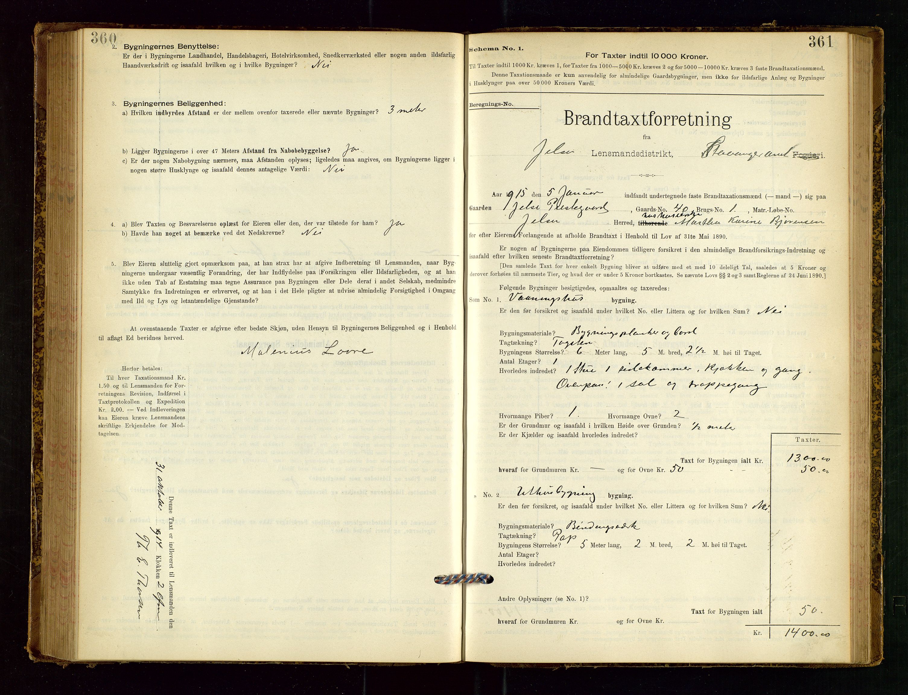 Jelsa lensmannskontor, SAST/A-100360/Gob/L0001: "Brandtaxationsprotocol", 1895-1918, p. 360-361