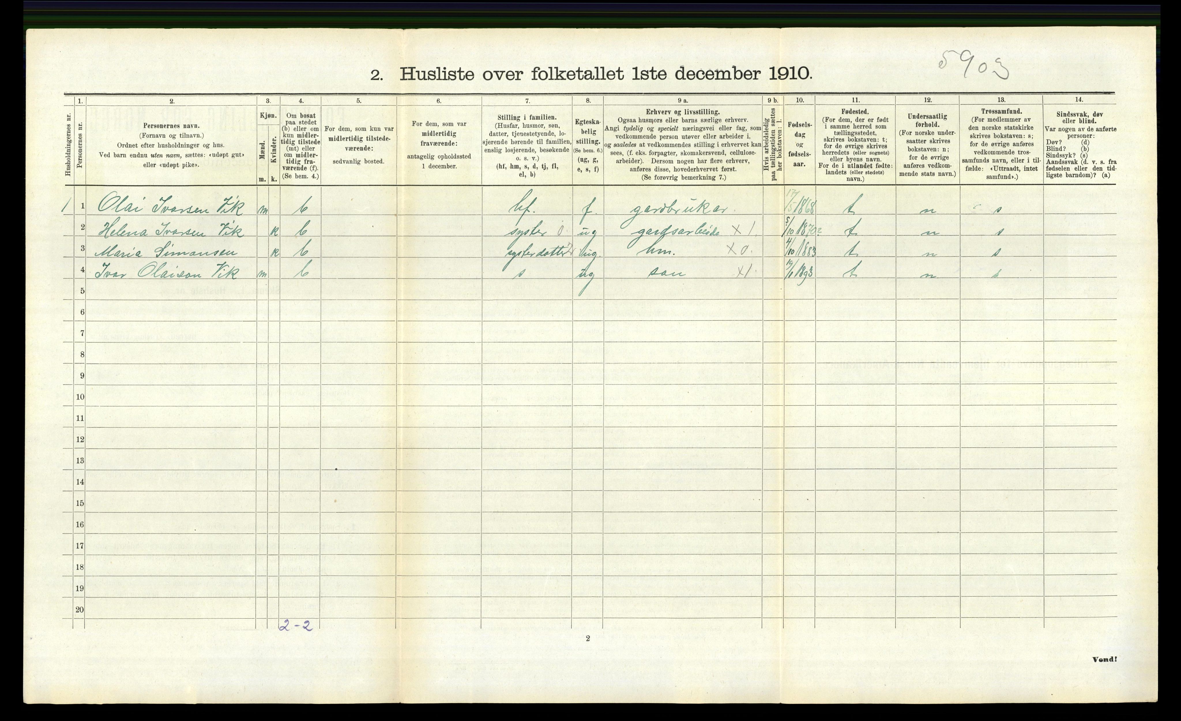 RA, 1910 census for Lindås, 1910, p. 909