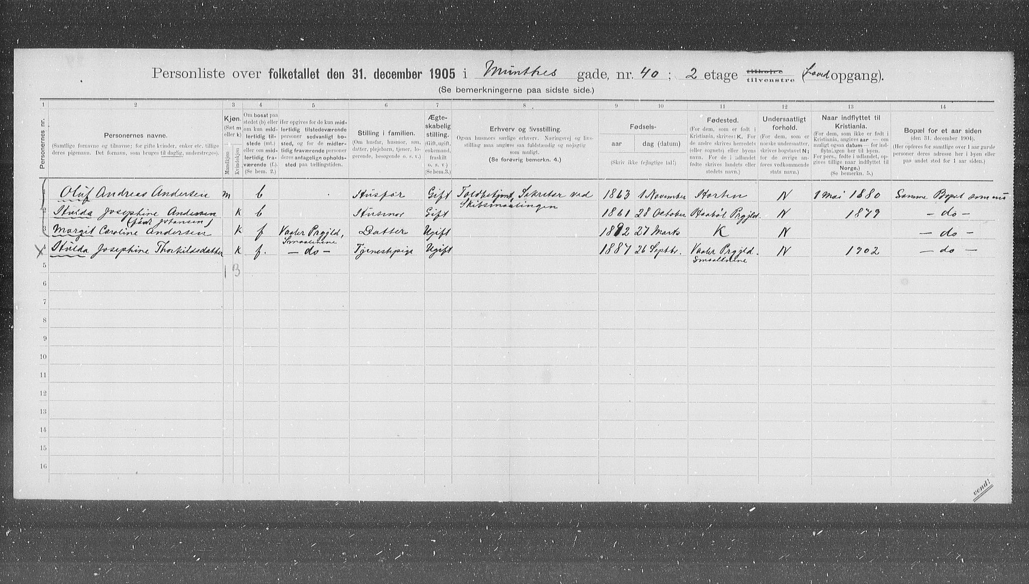 OBA, Municipal Census 1905 for Kristiania, 1905, p. 35819