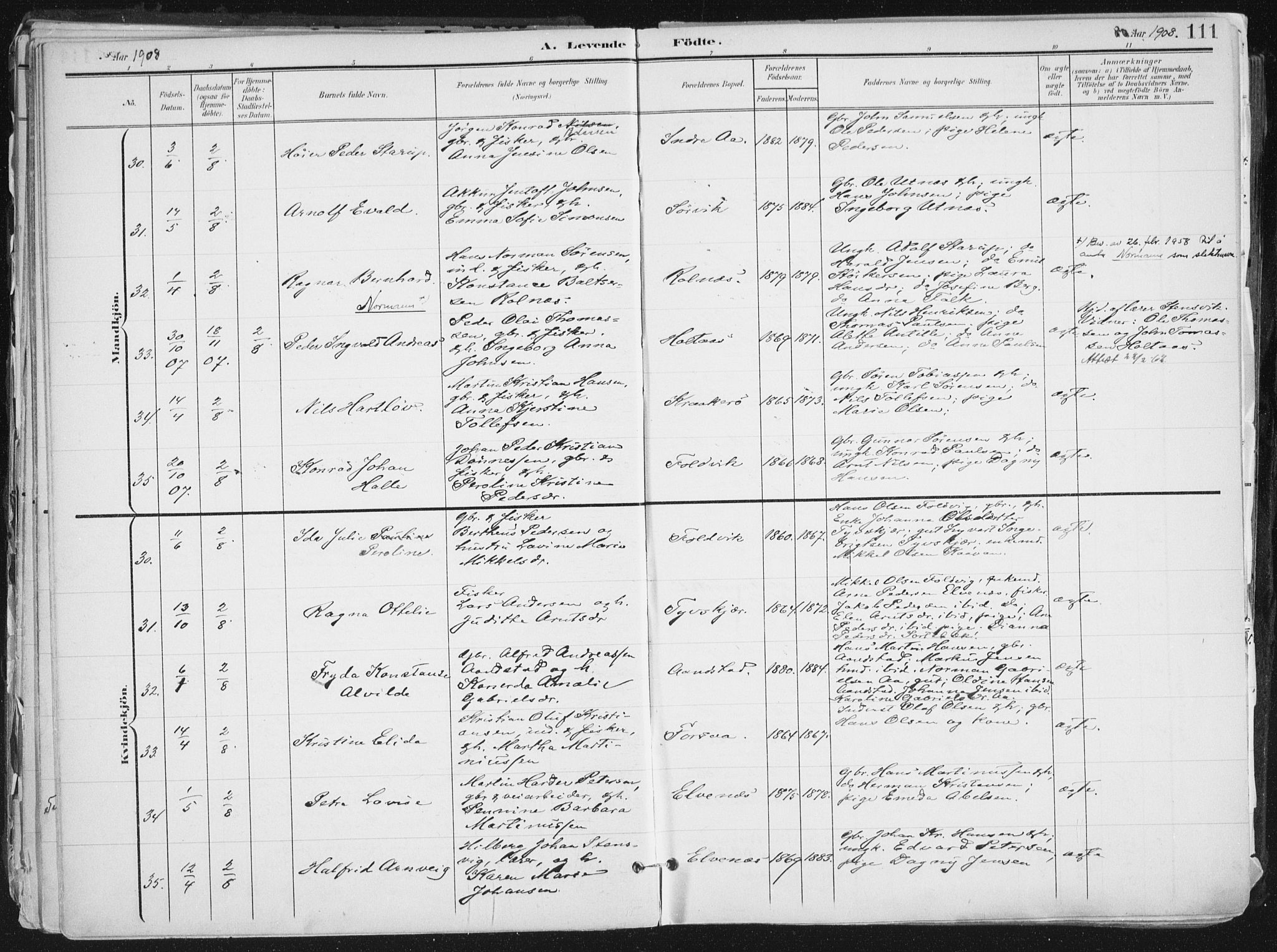 Ibestad sokneprestembete, SATØ/S-0077/H/Ha/Haa/L0017kirke: Parish register (official) no. 17, 1901-1914, p. 111