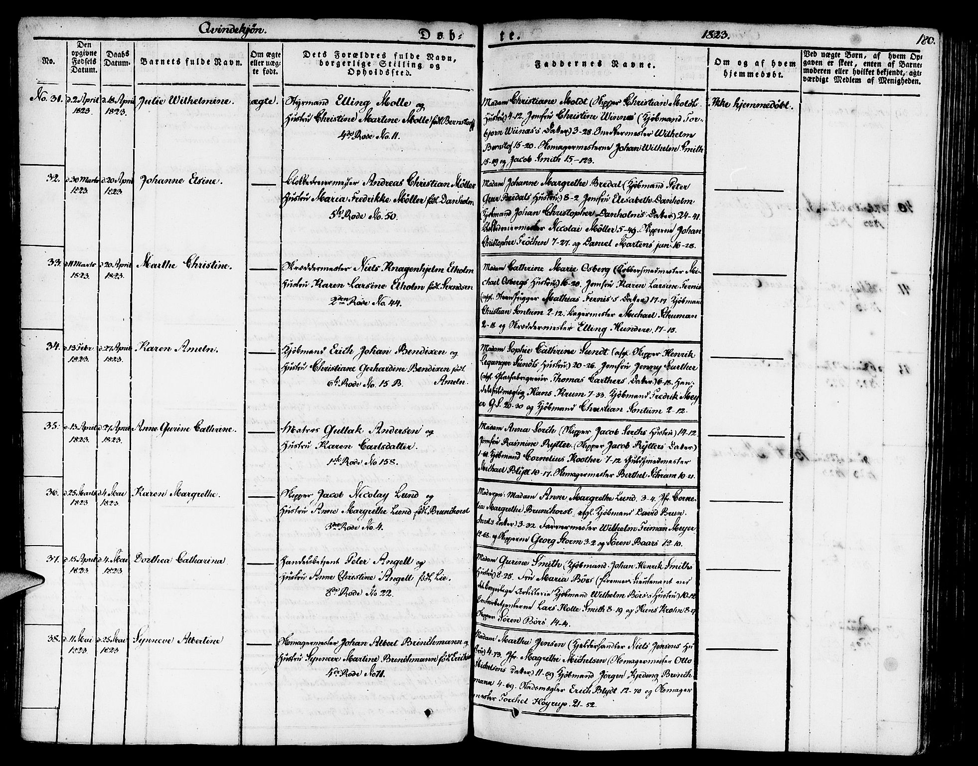 Nykirken Sokneprestembete, SAB/A-77101/H/Haa/L0012: Parish register (official) no. A 12, 1821-1844, p. 180