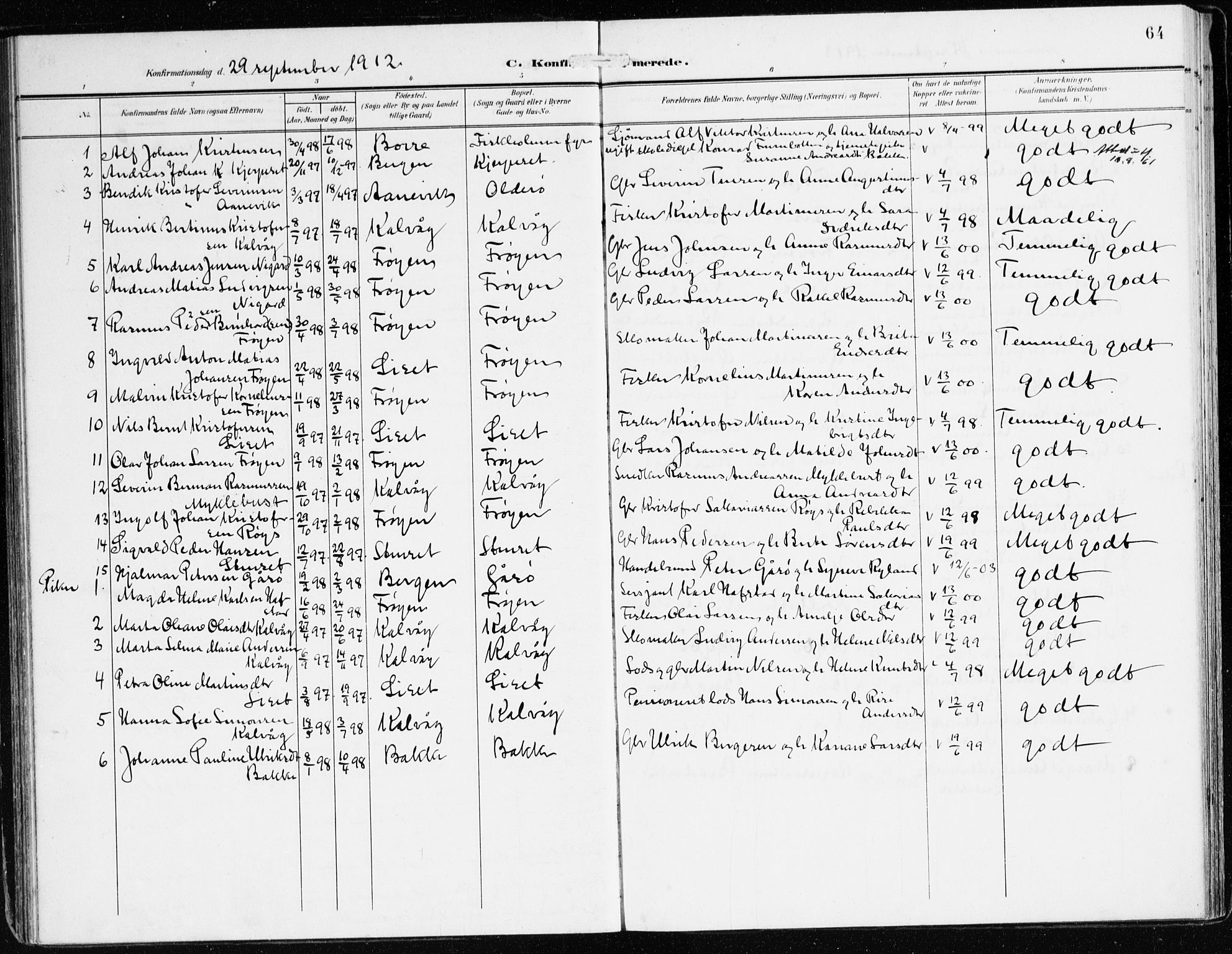 Bremanger sokneprestembete, SAB/A-82201/H/Haa/Haab/L0003: Parish register (official) no. B 3, 1908-1925, p. 64