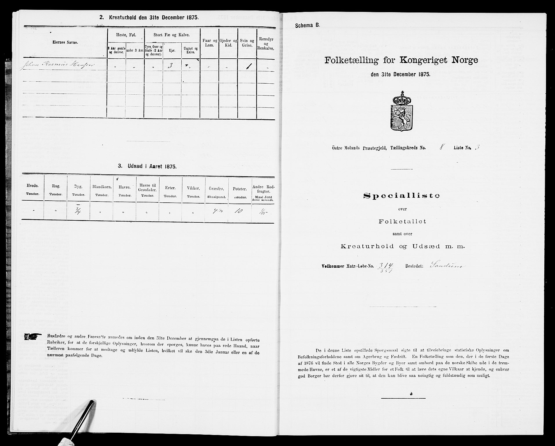 SAK, 1875 census for 0918P Austre Moland, 1875, p. 2321