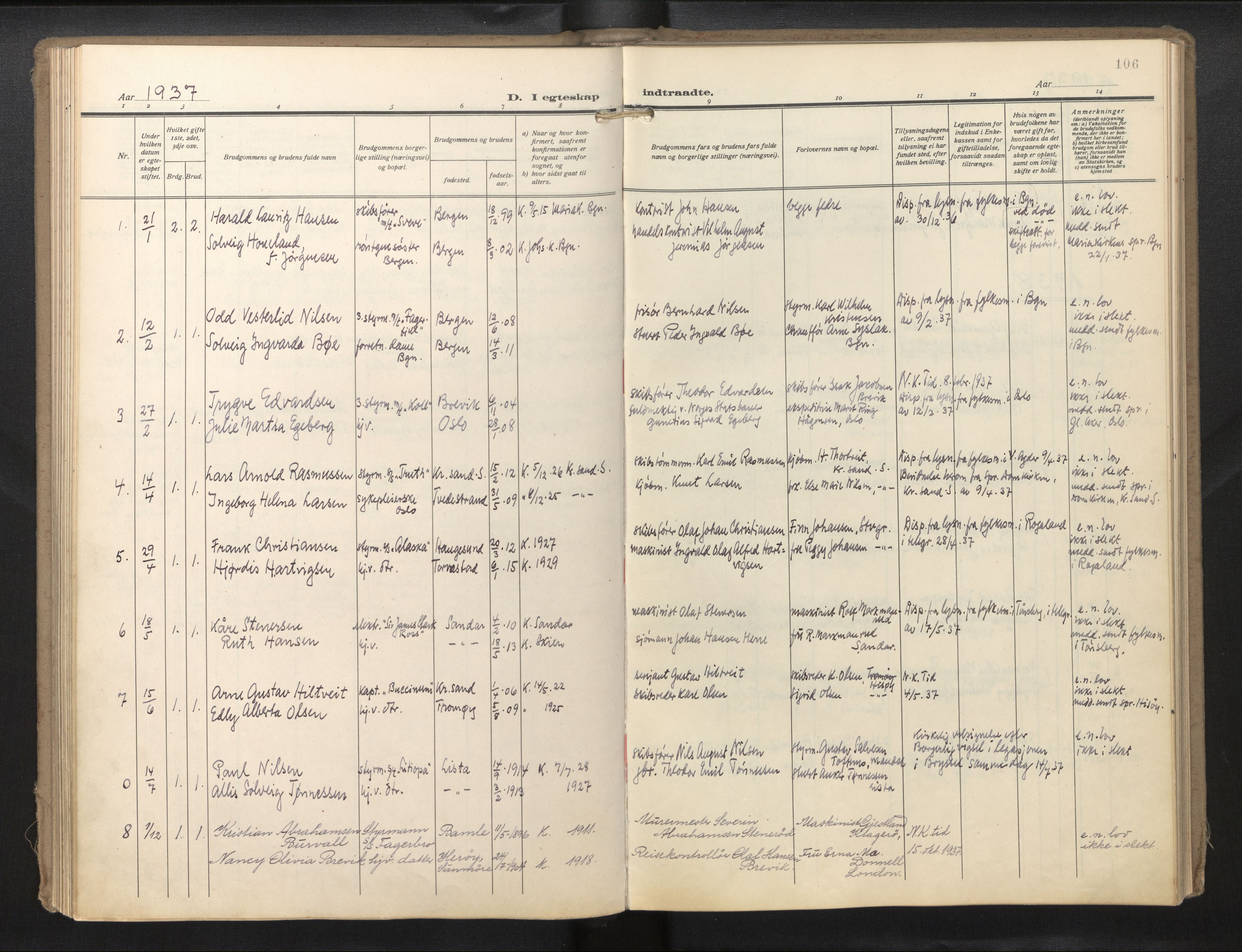 Den norske sjømannsmisjon i utlandet/Hollandske havner (Amsterdam-Rotterdam-Europort), SAB/SAB/PA-0106/H/Ha/Haa/L0004: Parish register (official) no. A 1, 1928-1956, p. 105b-106a