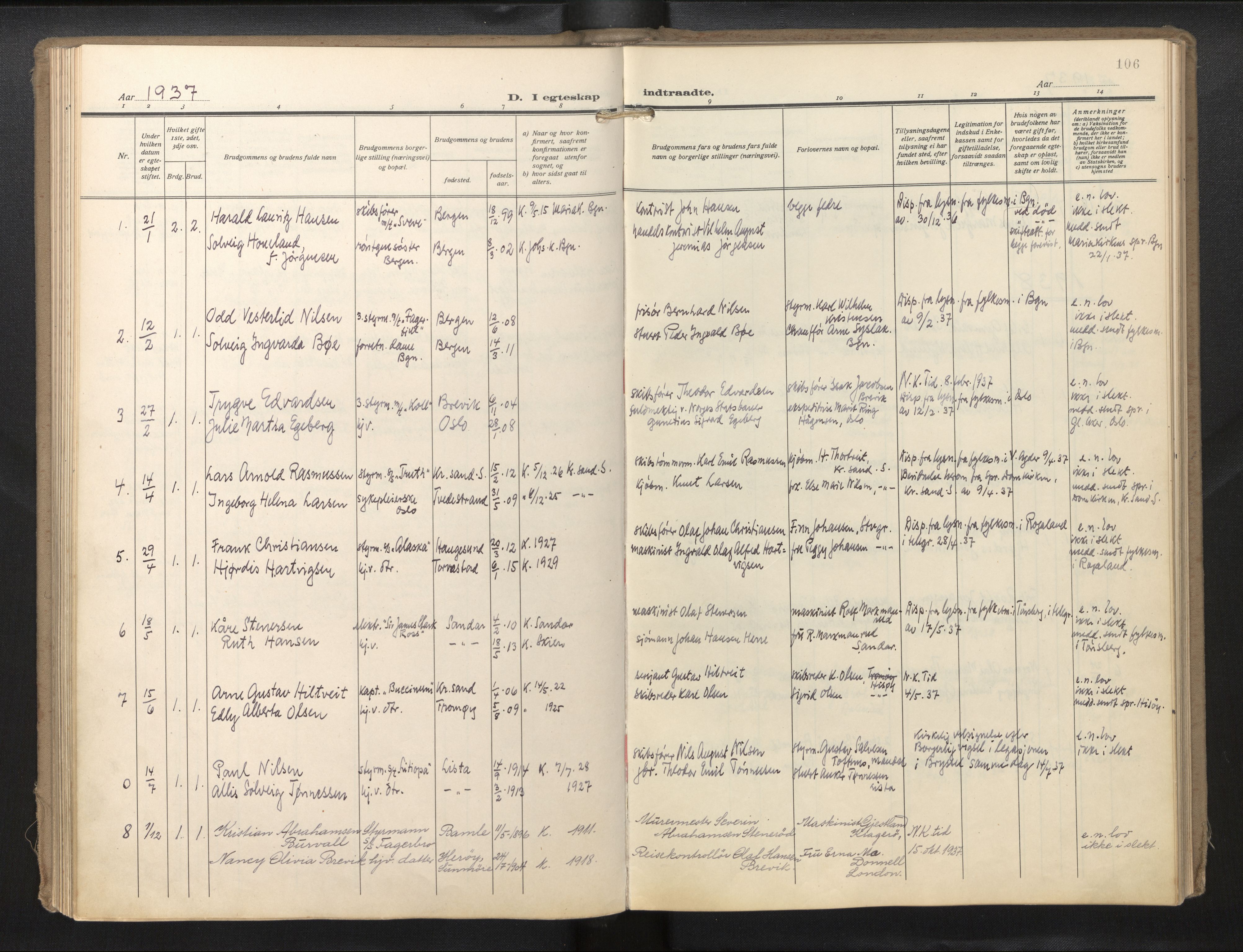 Den norske sjømannsmisjon i utlandet/Hollandske havner (Amsterdam-Rotterdam-Europort), AV/SAB-SAB/PA-0106/H/Ha/Haa/L0004: Parish register (official) no. A 4, 1928-1956, p. 105b-106a