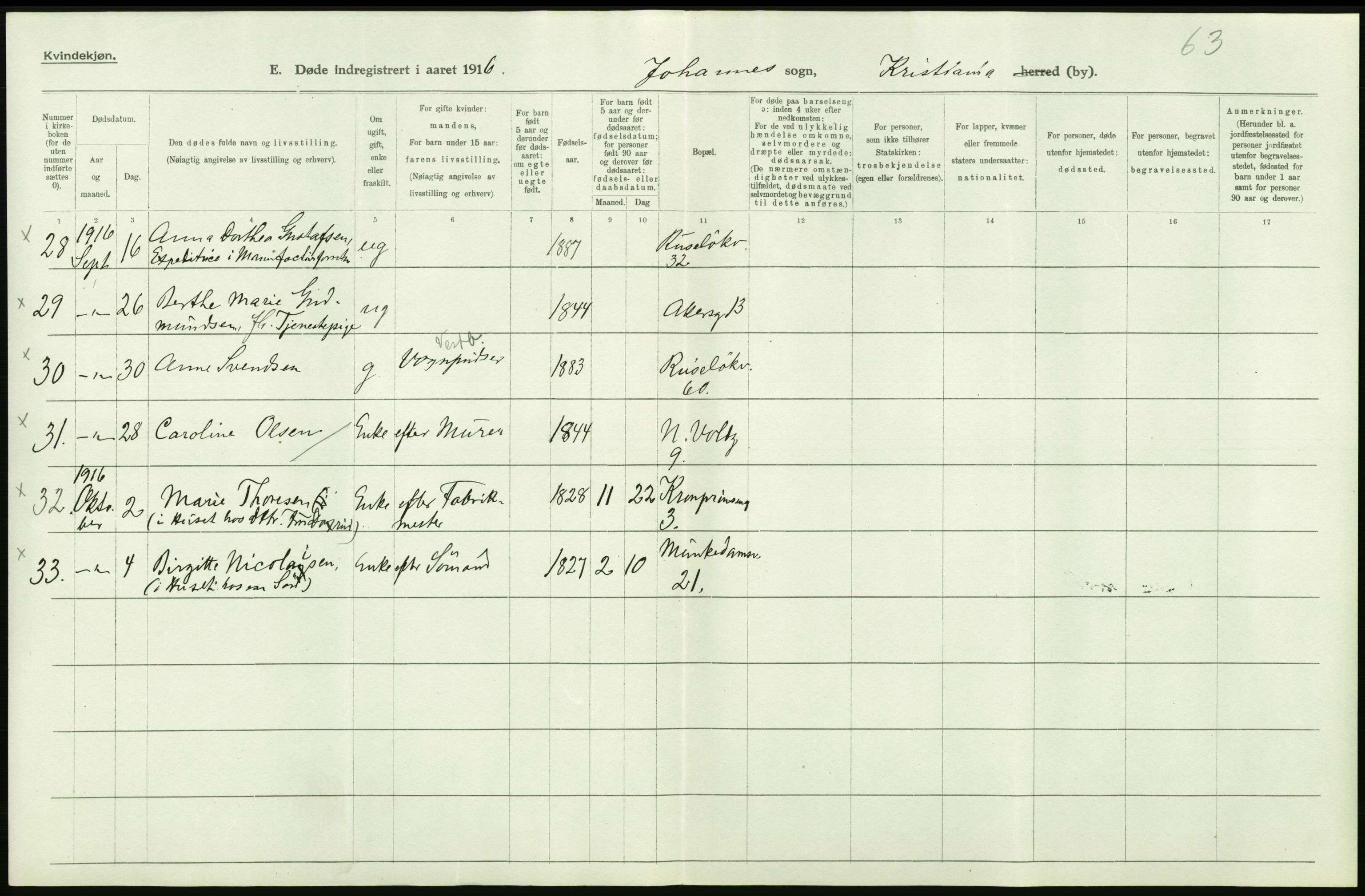 Statistisk sentralbyrå, Sosiodemografiske emner, Befolkning, AV/RA-S-2228/D/Df/Dfb/Dfbf/L0010: Kristiania: Døde, dødfødte., 1916, p. 452