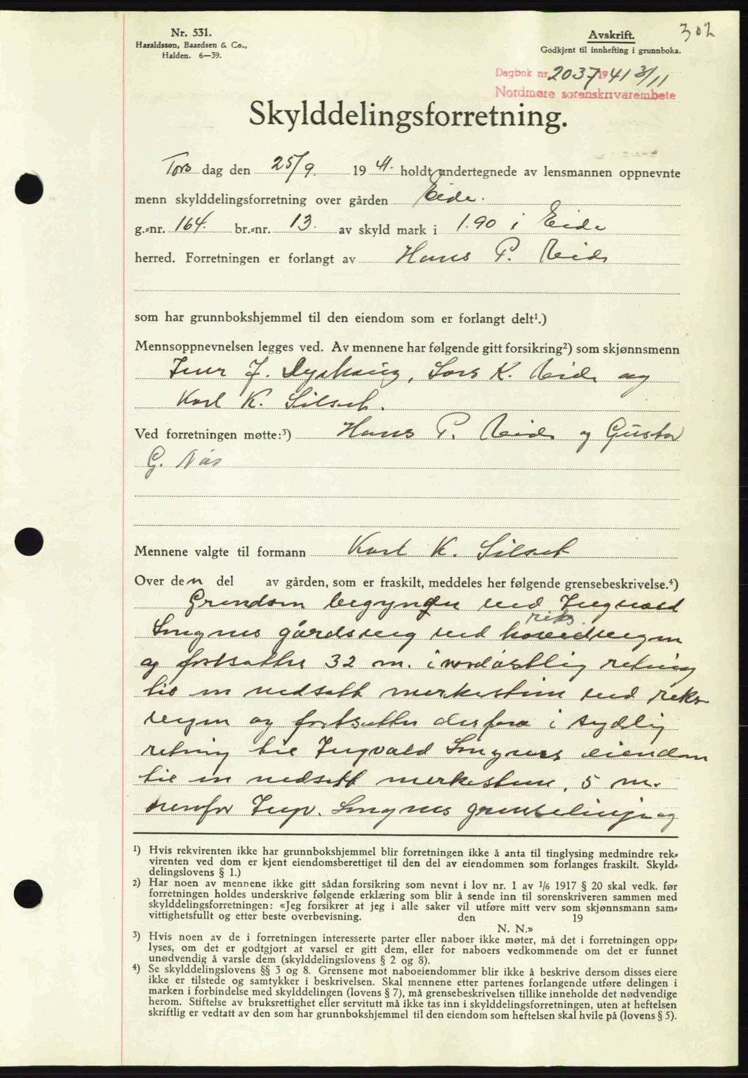 Nordmøre sorenskriveri, AV/SAT-A-4132/1/2/2Ca: Mortgage book no. A91, 1941-1942, Diary no: : 2037/1941