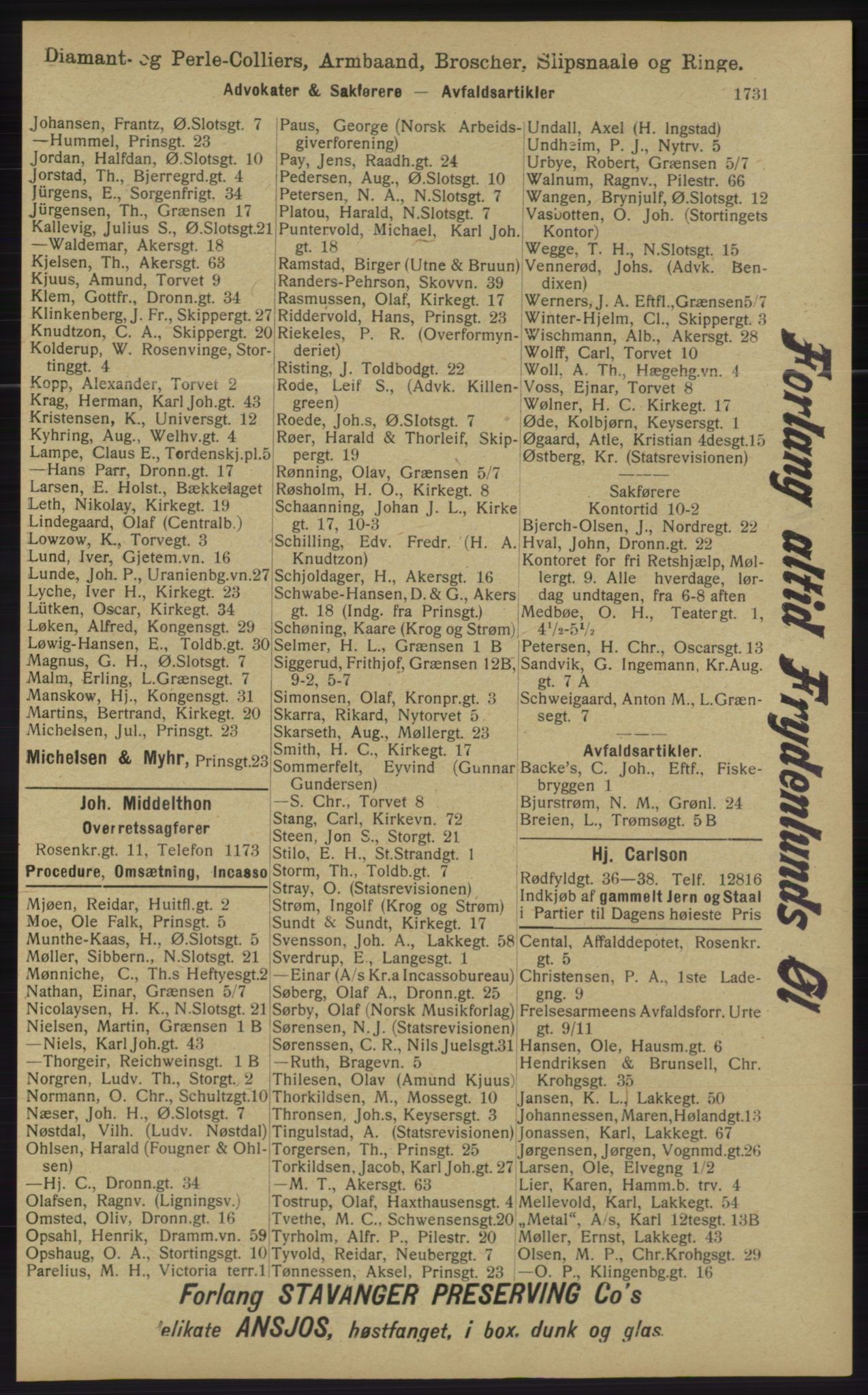 Kristiania/Oslo adressebok, PUBL/-, 1913, p. 1687