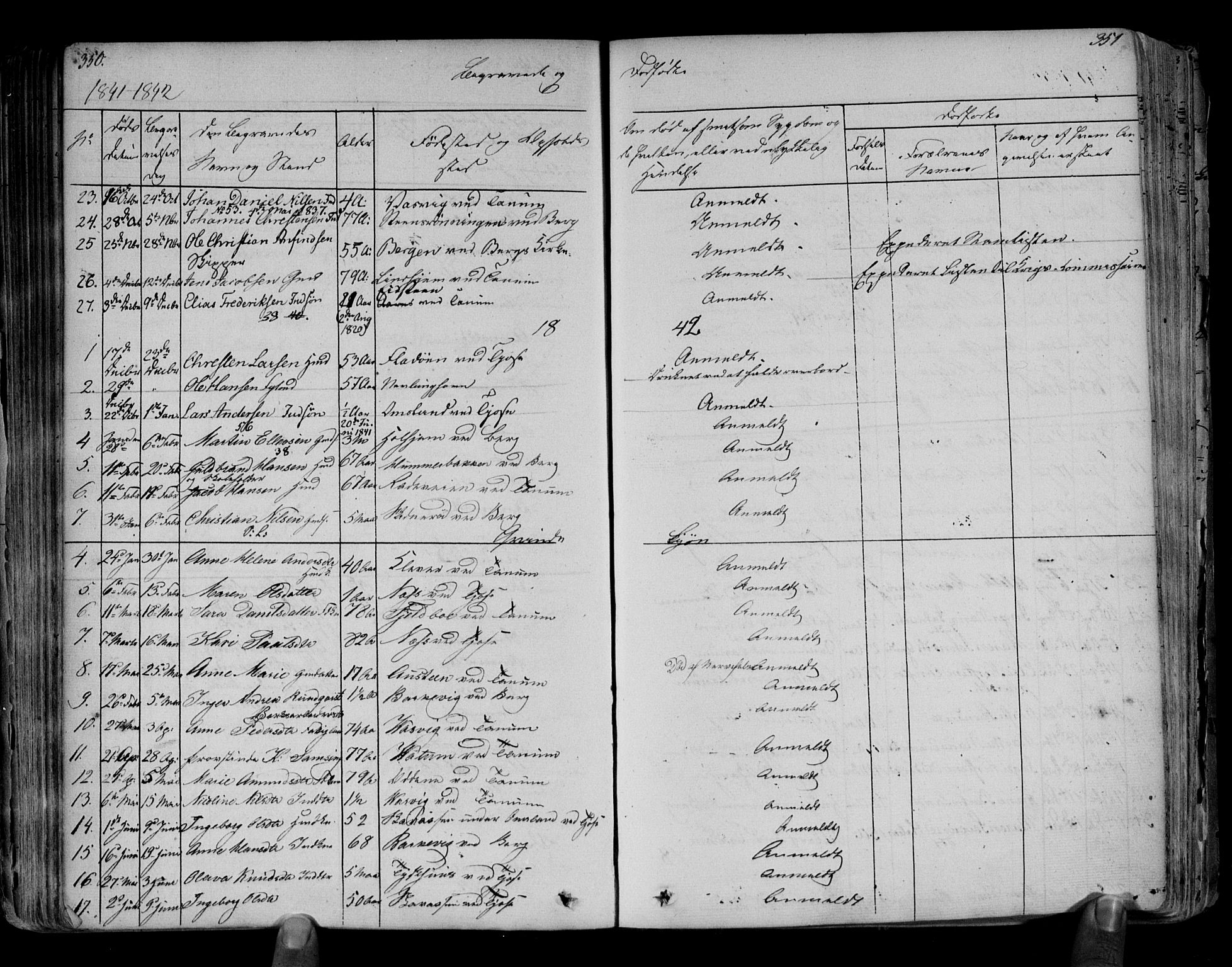 Brunlanes kirkebøker, SAKO/A-342/F/Fa/L0003: Parish register (official) no. I 3, 1834-1845, p. 350-351