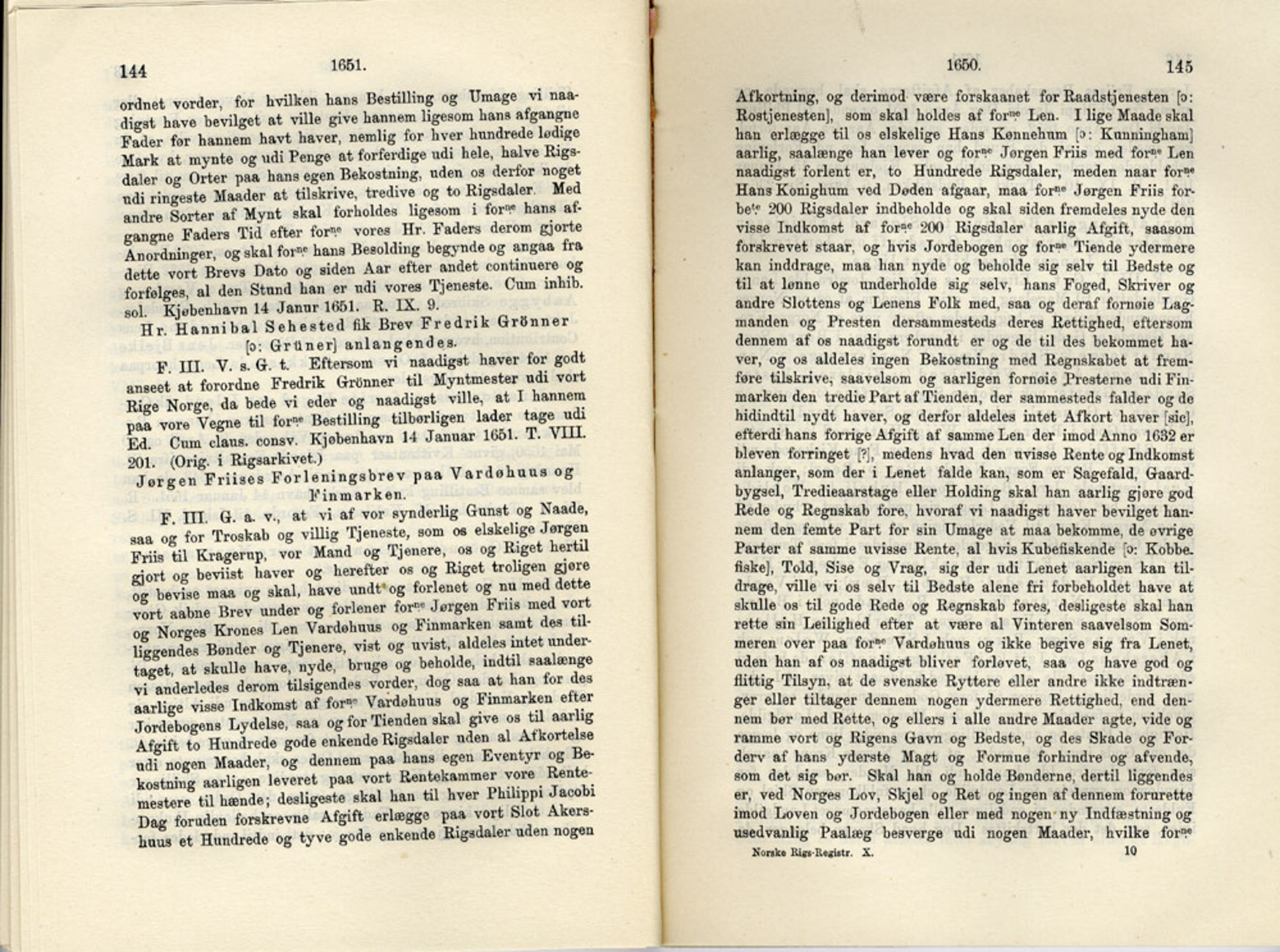 Publikasjoner utgitt av Det Norske Historiske Kildeskriftfond, PUBL/-/-/-: Norske Rigs-Registranter, bind 10, 1650-1653, p. 144-145