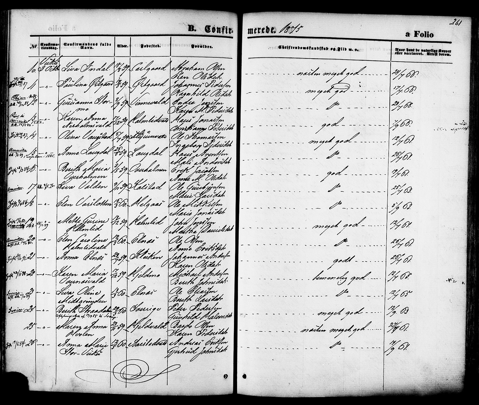 Ministerialprotokoller, klokkerbøker og fødselsregistre - Nord-Trøndelag, SAT/A-1458/723/L0242: Parish register (official) no. 723A11, 1870-1880, p. 261