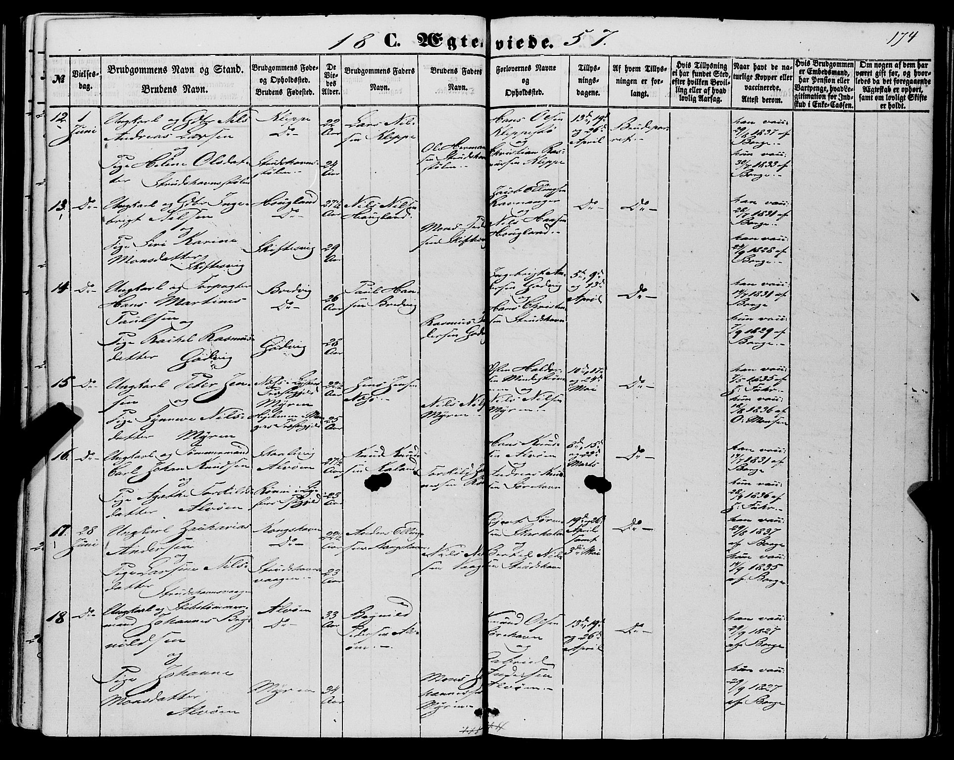 Askøy Sokneprestembete, AV/SAB-A-74101/H/Ha/Haa/Haaa/L0008: Parish register (official) no. A 8, 1852-1862, p. 174