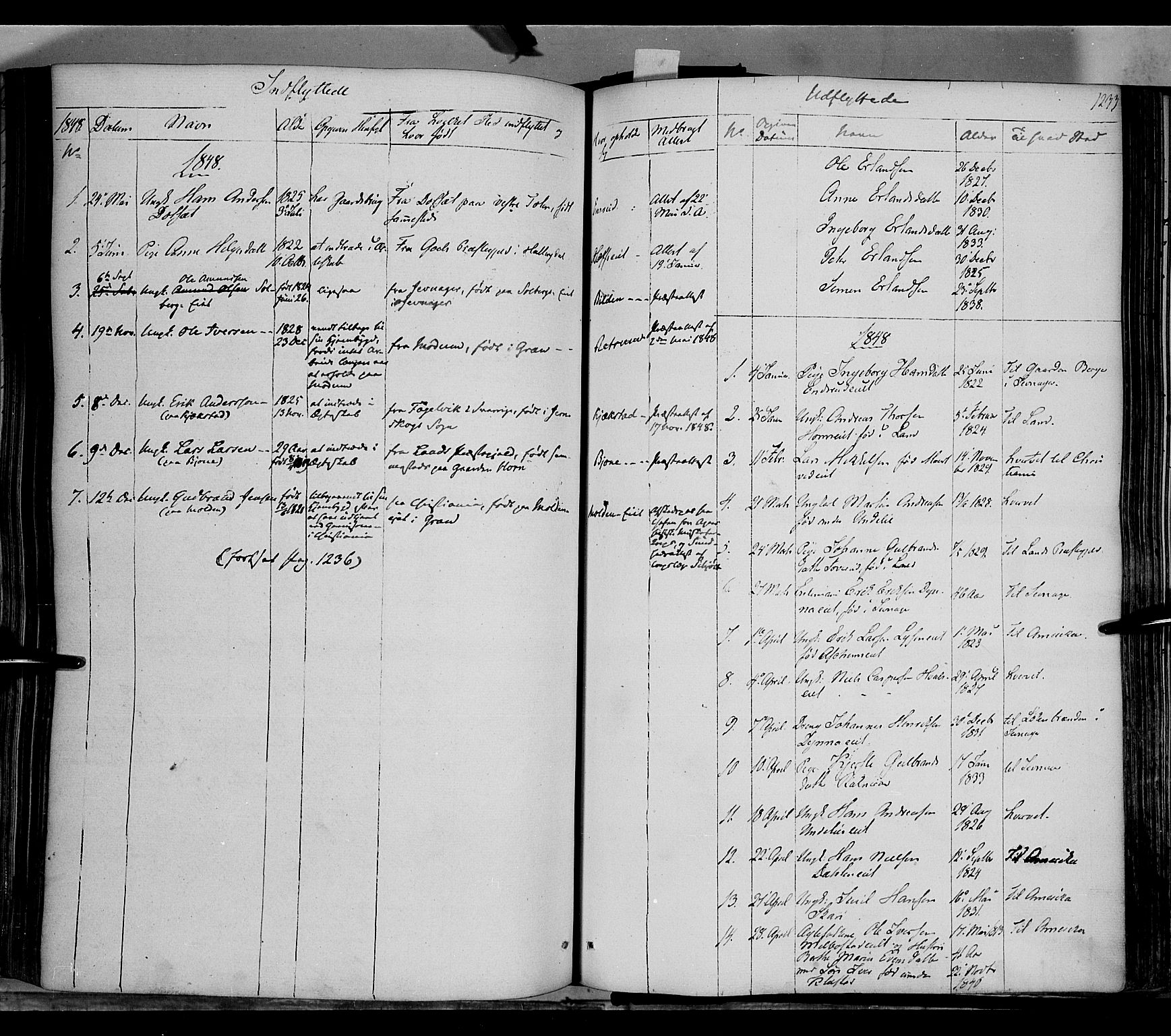 Gran prestekontor, SAH/PREST-112/H/Ha/Haa/L0011: Parish register (official) no. 11, 1842-1856, p. 1232-1233