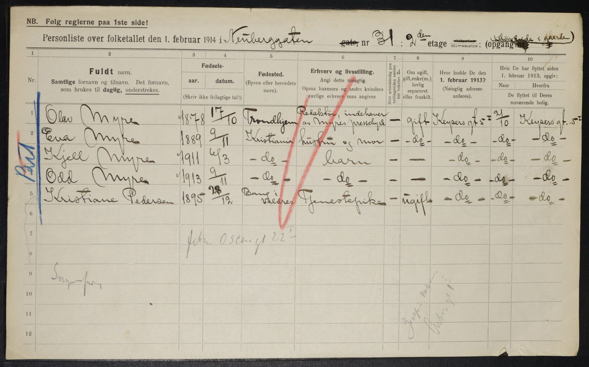 OBA, Municipal Census 1914 for Kristiania, 1914, p. 70117