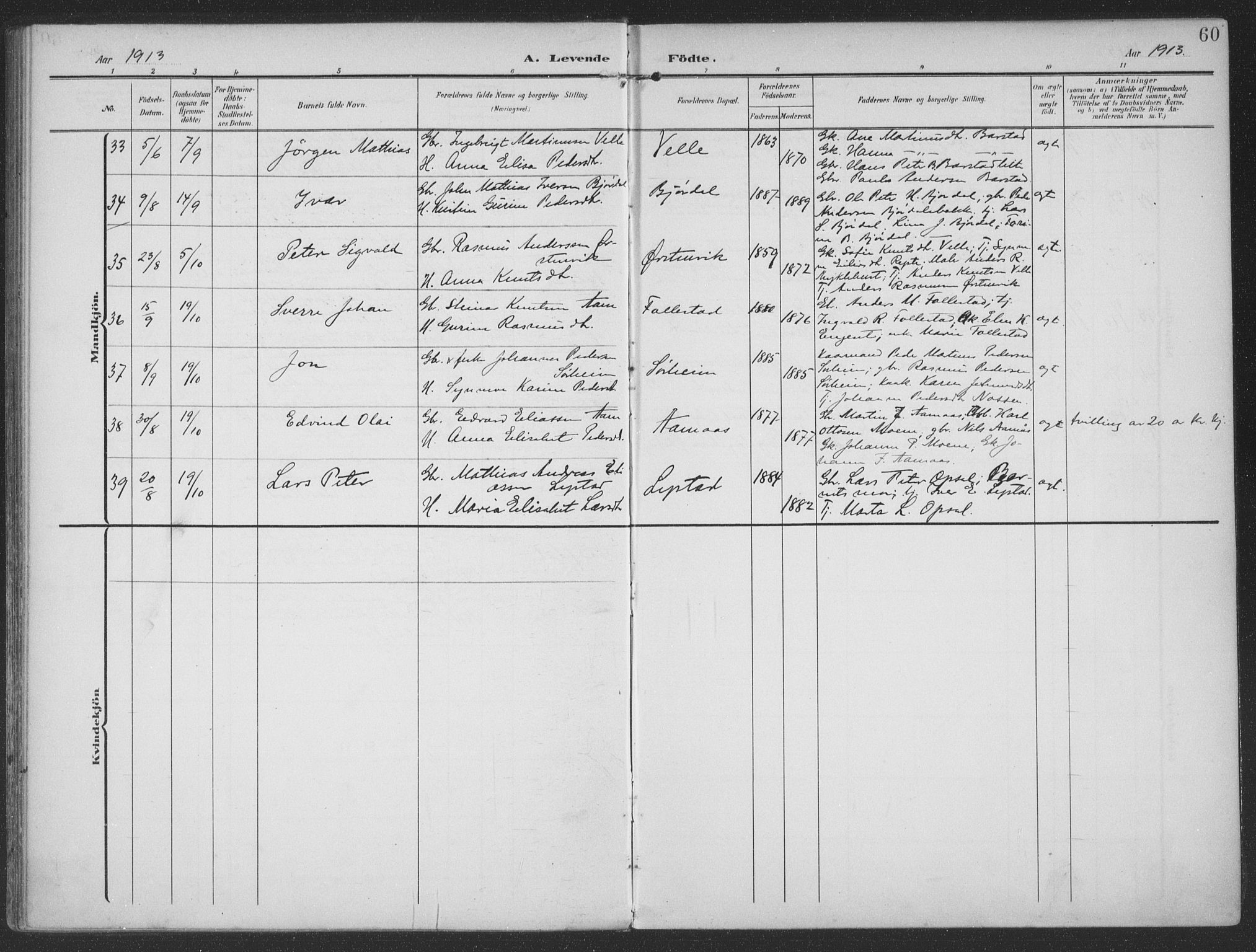 Ministerialprotokoller, klokkerbøker og fødselsregistre - Møre og Romsdal, AV/SAT-A-1454/513/L0178: Parish register (official) no. 513A05, 1906-1919, p. 60