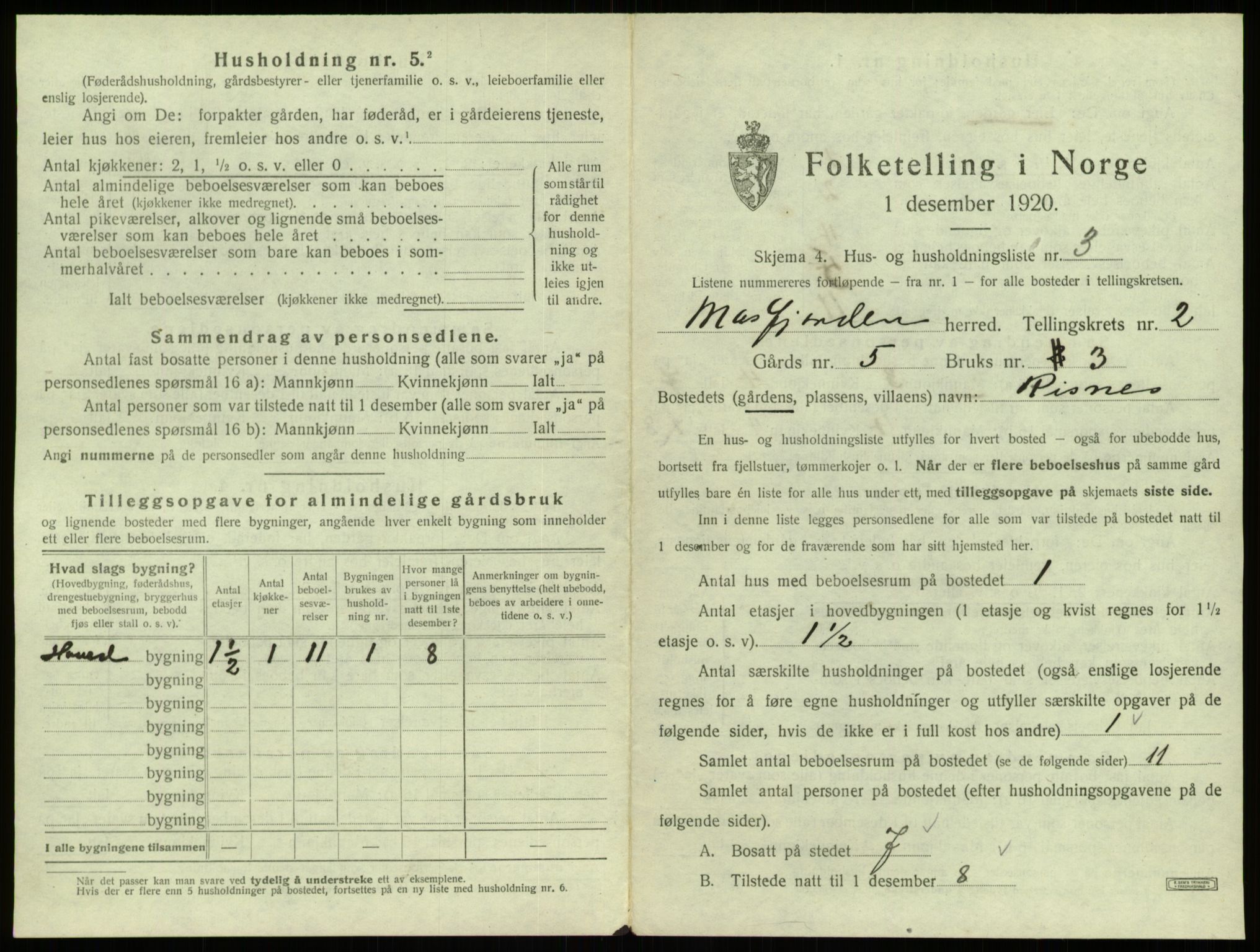 SAB, 1920 census for Masfjorden, 1920, p. 101