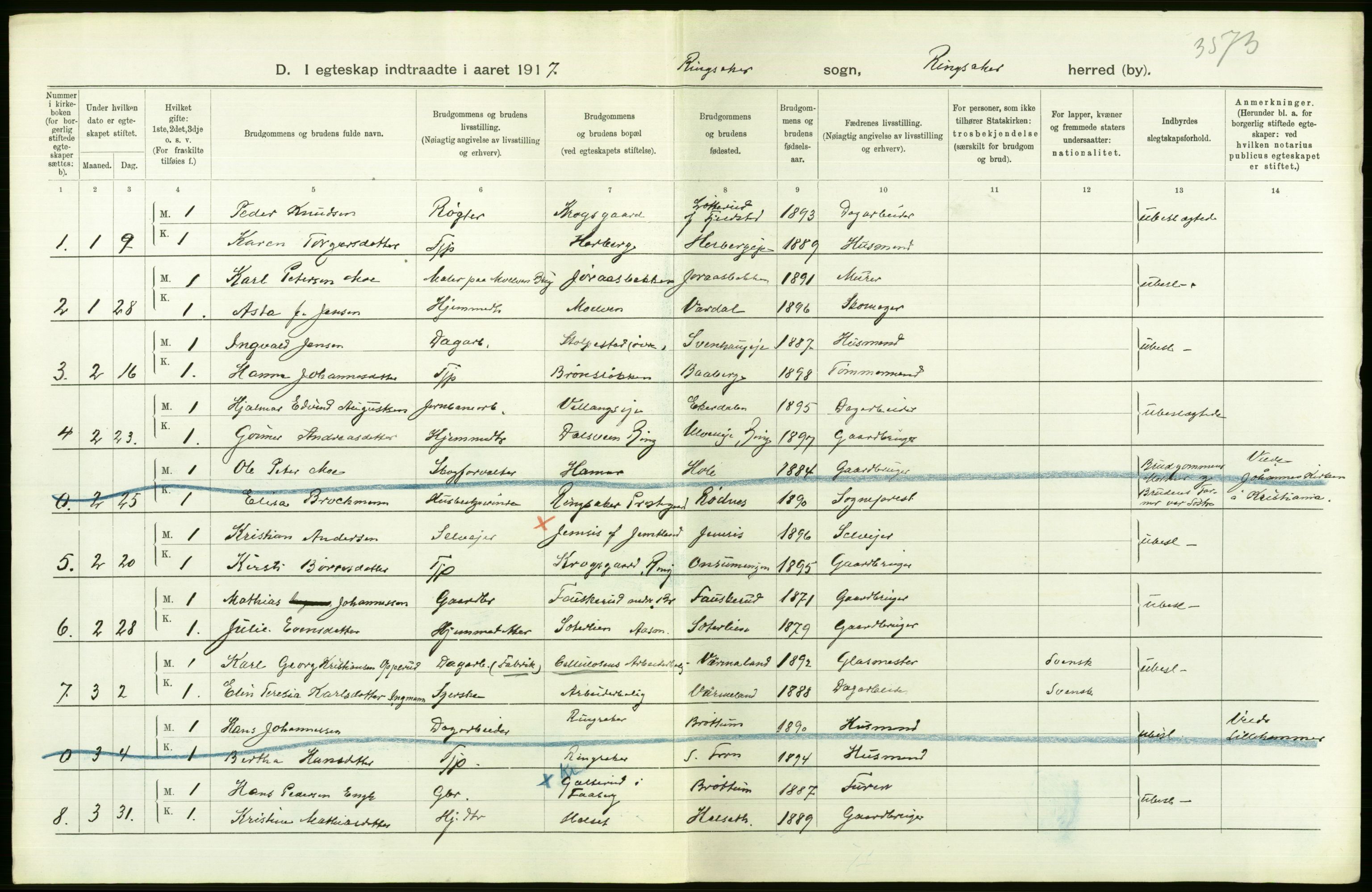 Statistisk sentralbyrå, Sosiodemografiske emner, Befolkning, AV/RA-S-2228/D/Df/Dfb/Dfbg/L0013: Hedemarkens amt: Levendefødte menn og kvinner. Bygder. Levendefødte menn og kvinner samt gifte. Bygder og byer., 1917, p. 408