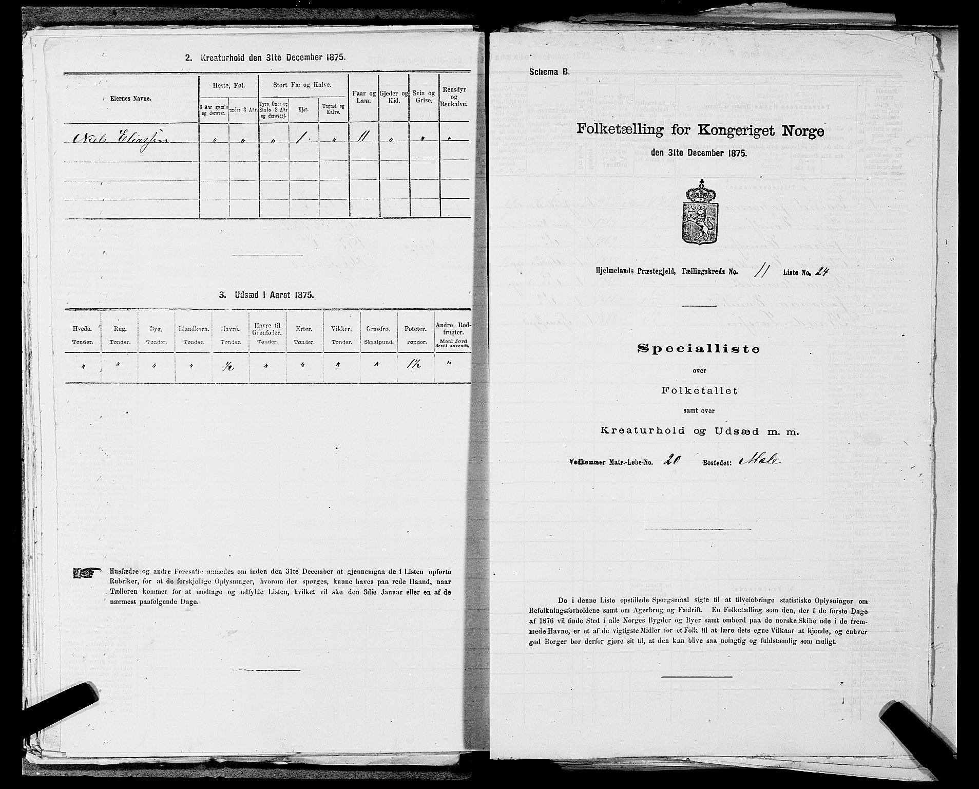 SAST, 1875 census for 1133P Hjelmeland, 1875, p. 1376