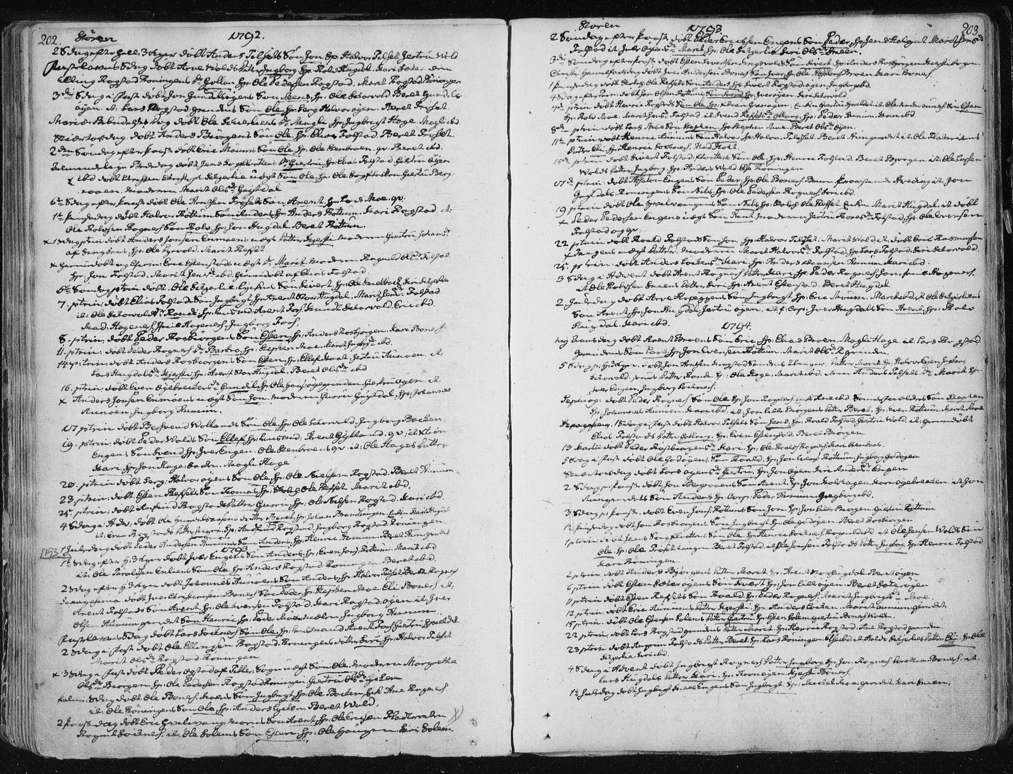 Ministerialprotokoller, klokkerbøker og fødselsregistre - Sør-Trøndelag, SAT/A-1456/687/L0992: Parish register (official) no. 687A03 /1, 1788-1815, p. 202-203