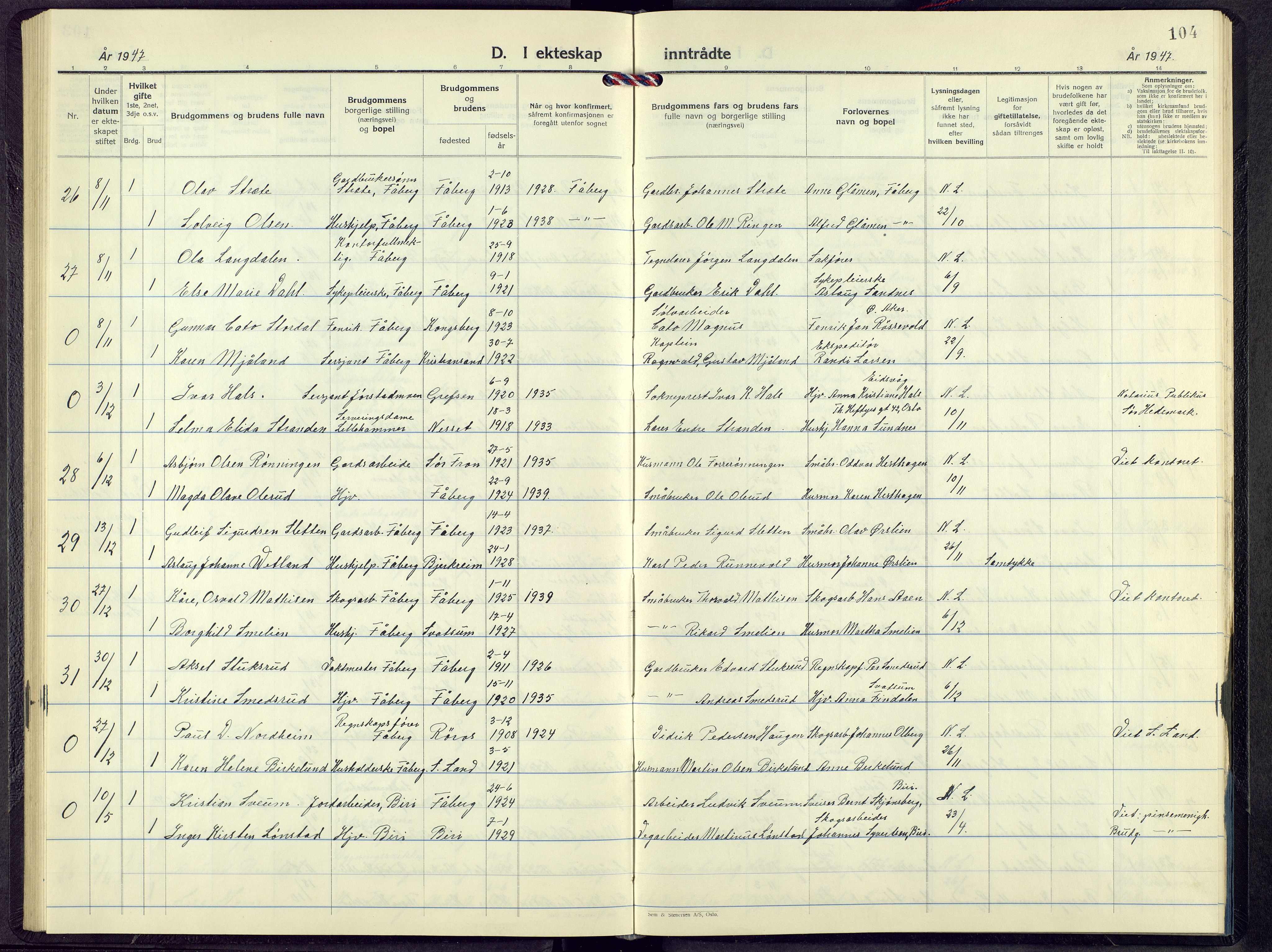 Fåberg prestekontor, AV/SAH-PREST-086/H/Ha/Hab/L0017: Parish register (copy) no. 17, 1946-1970, p. 104