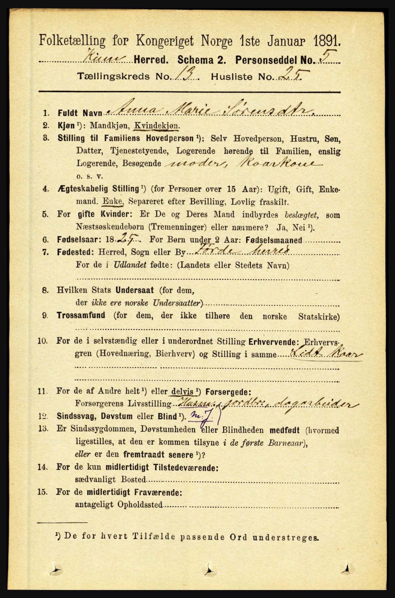 RA, 1891 census for 1437 Kinn, 1891, p. 5237