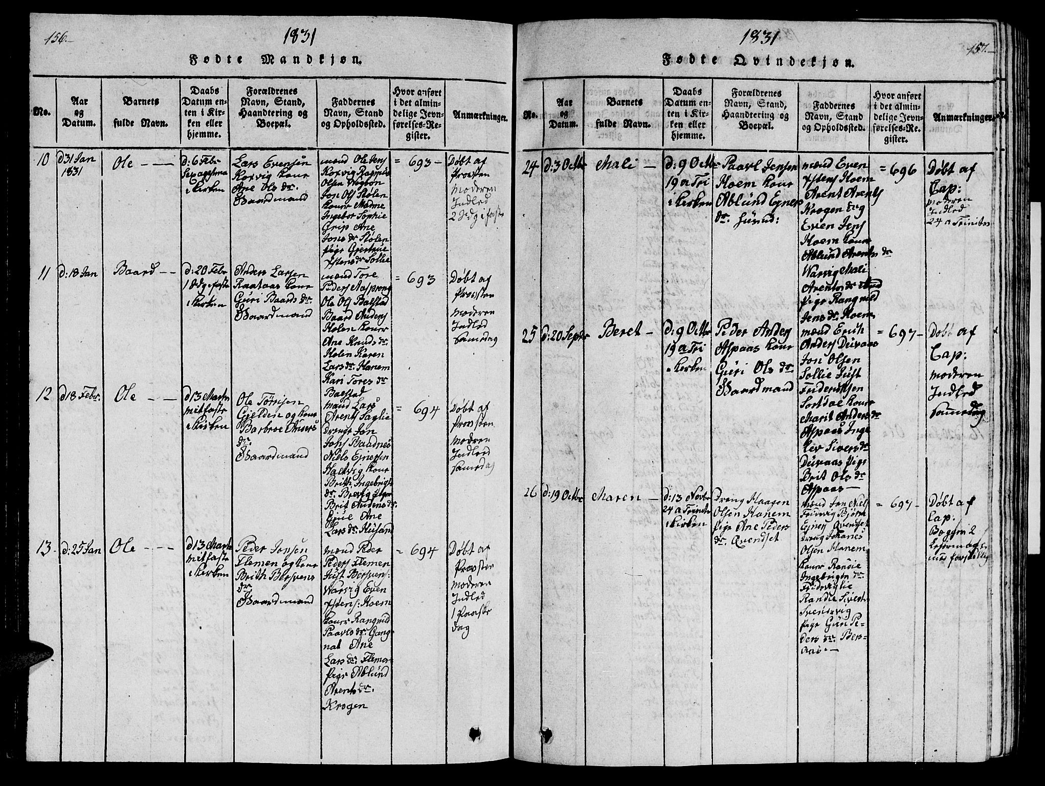 Ministerialprotokoller, klokkerbøker og fødselsregistre - Møre og Romsdal, AV/SAT-A-1454/586/L0990: Parish register (copy) no. 586C01, 1819-1837, p. 156-157