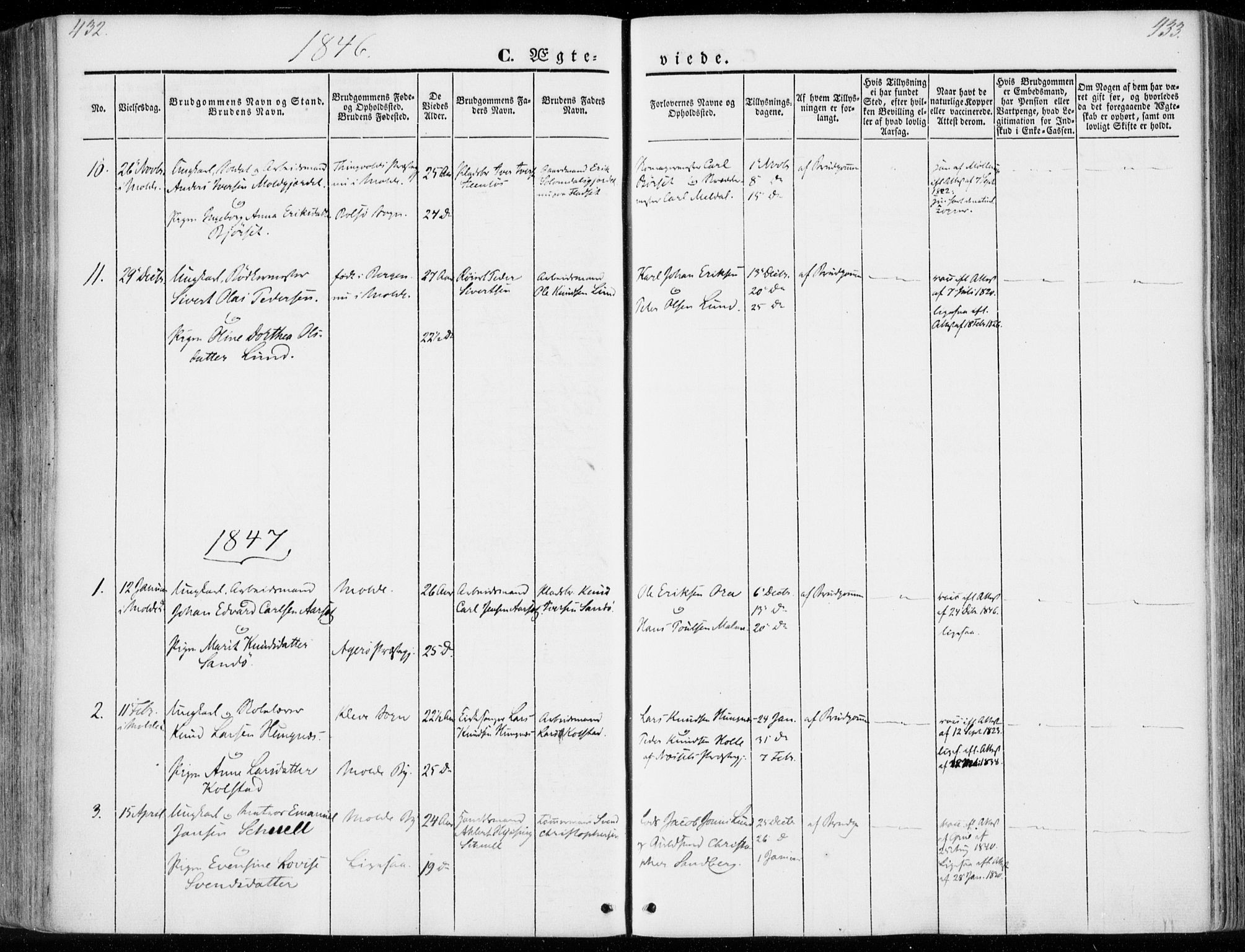 Ministerialprotokoller, klokkerbøker og fødselsregistre - Møre og Romsdal, SAT/A-1454/558/L0689: Parish register (official) no. 558A03, 1843-1872, p. 432-433