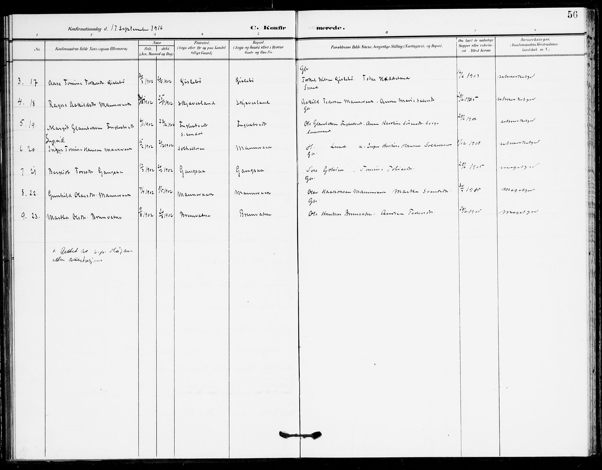 Holum sokneprestkontor, AV/SAK-1111-0022/F/Fa/Fac/L0005: Parish register (official) no. A 5, 1908-1930, p. 56