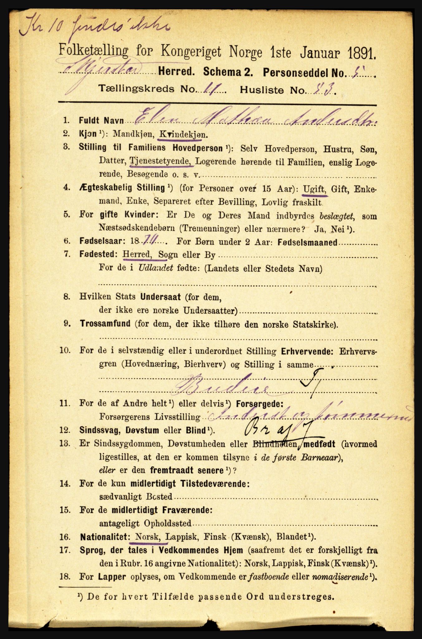 RA, 1891 census for 1842 Skjerstad, 1891, p. 3965