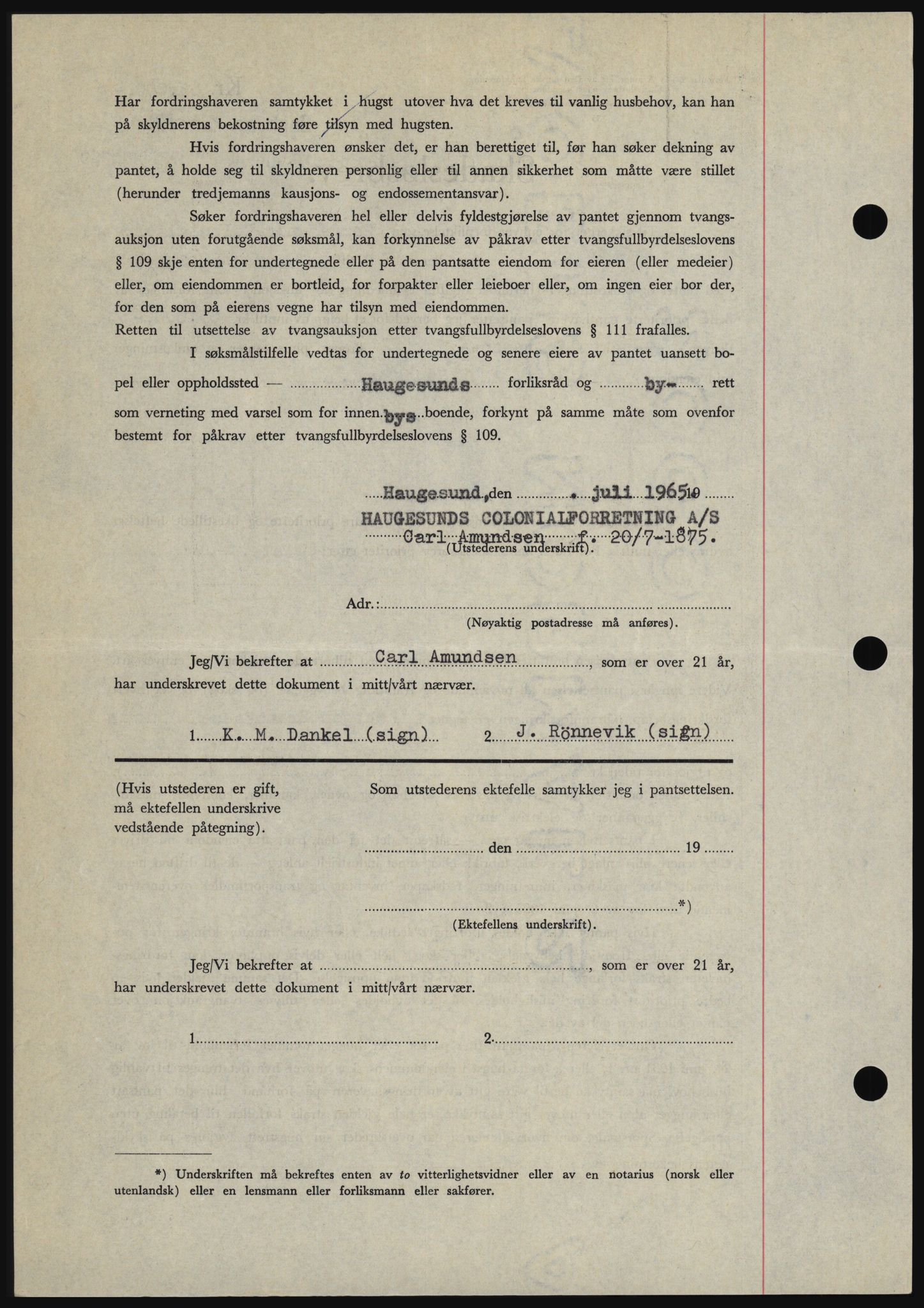 Haugesund tingrett, SAST/A-101415/01/II/IIC/L0053: Mortgage book no. B 53, 1965-1965, Diary no: : 1659/1965